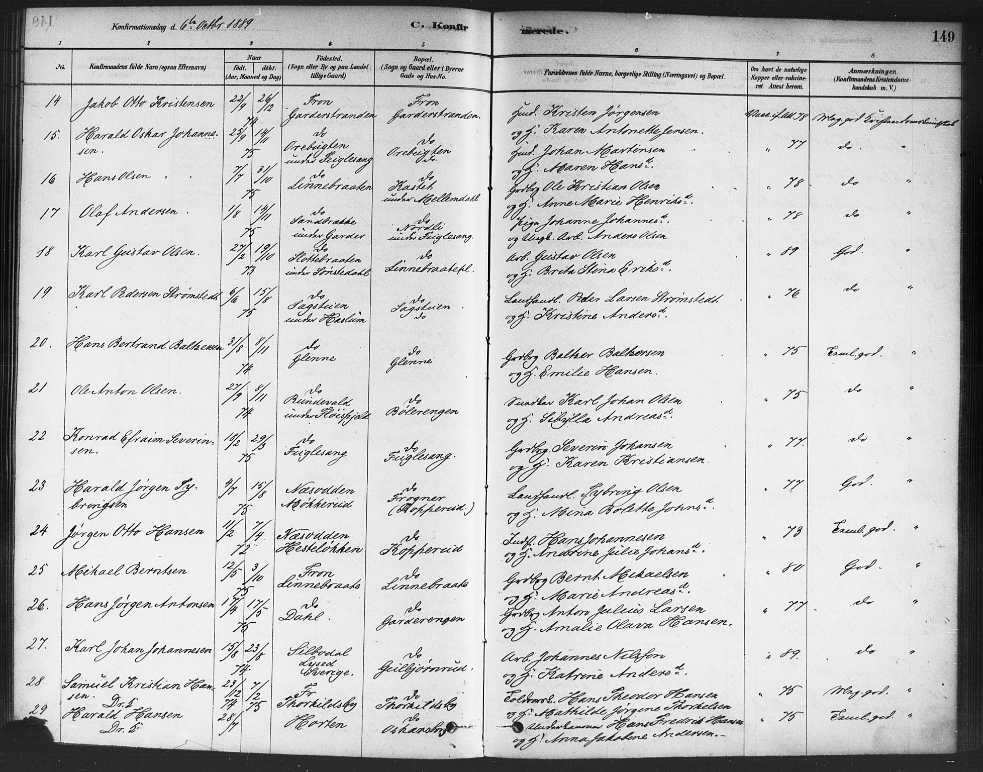 Drøbak prestekontor Kirkebøker, AV/SAO-A-10142a/F/Fc/L0002: Parish register (official) no. III 2, 1878-1891, p. 149