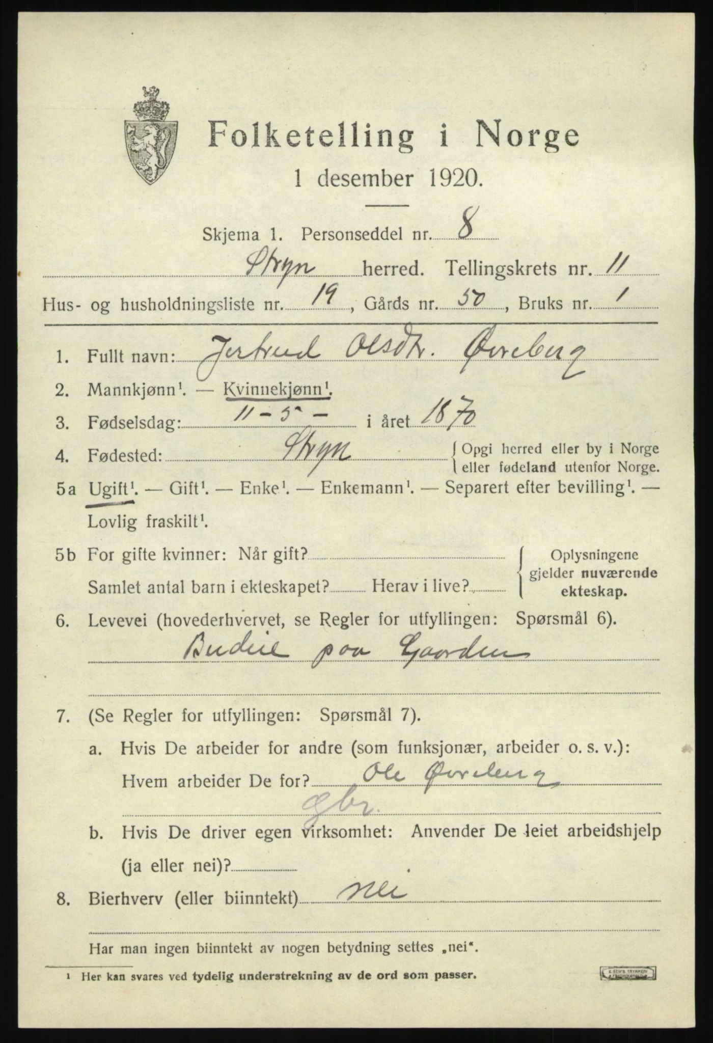 SAB, 1920 census for Stryn, 1920, p. 5456