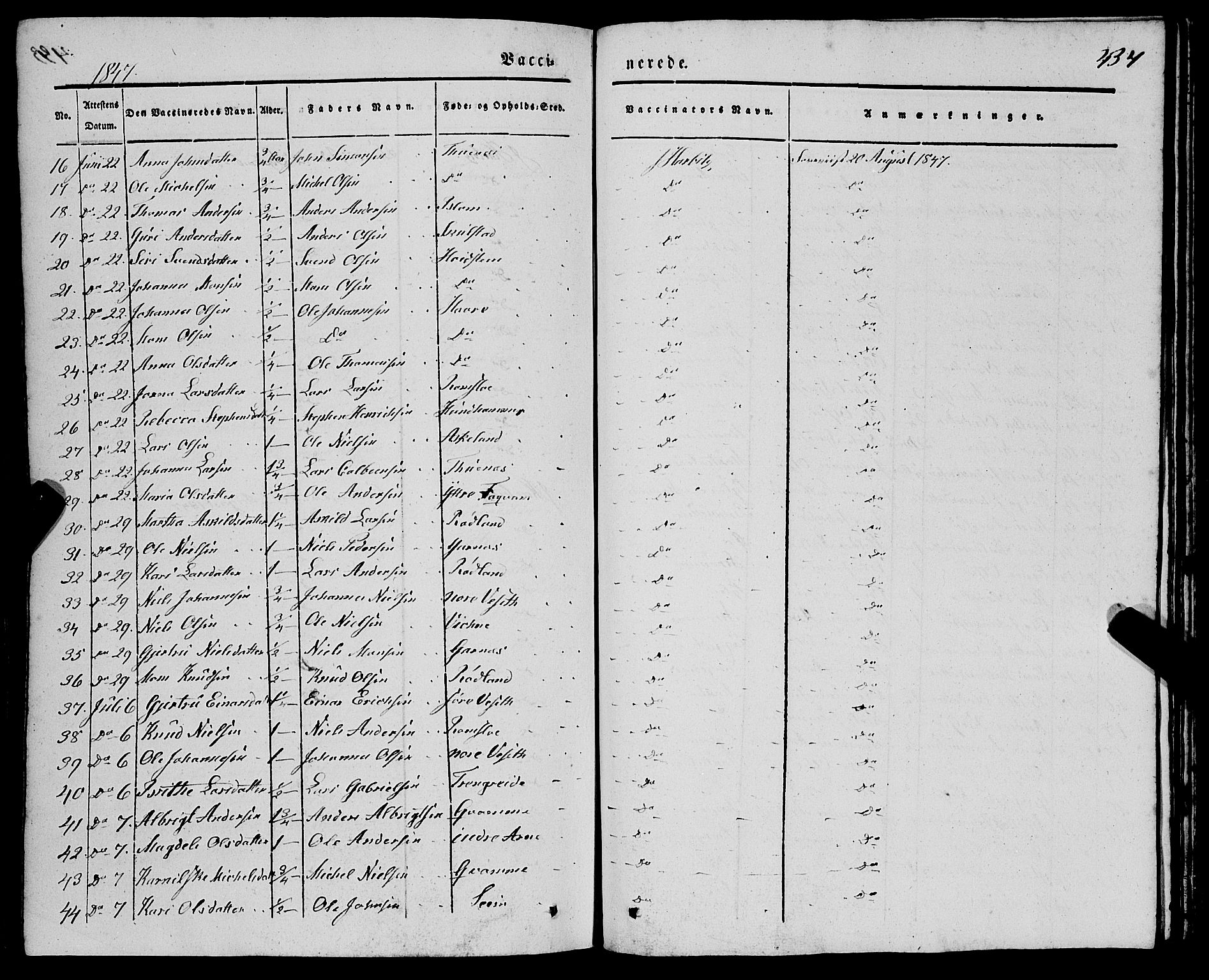 Haus sokneprestembete, AV/SAB-A-75601/H/Haa: Parish register (official) no. A 15, 1838-1847, p. 434