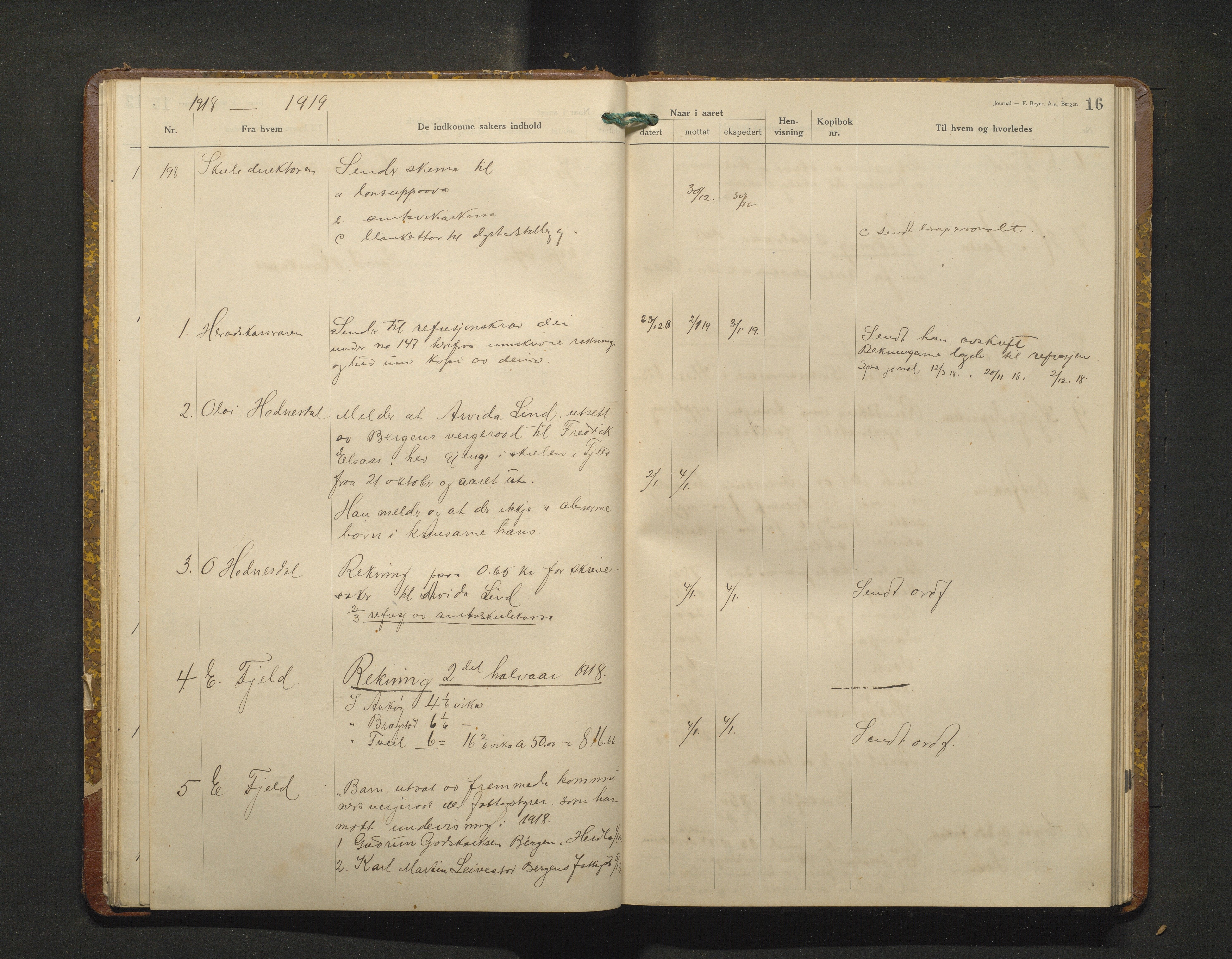 Alversund kommune. Skulestyret, IKAH/1257-211/C/Ca/L0005: Brevjournal for Alversund skulestyre, 1918-1920