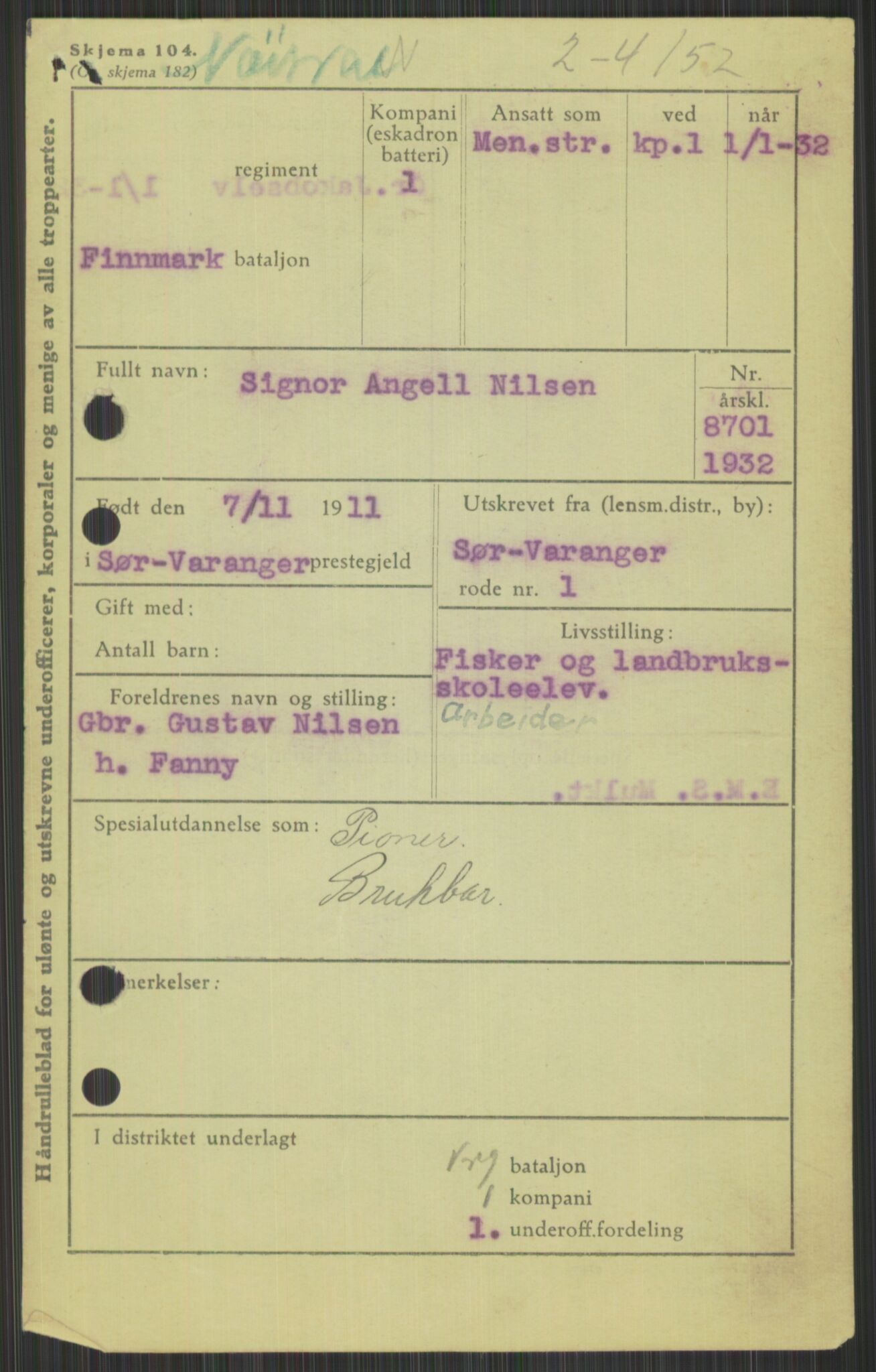 Forsvaret, Varanger bataljon, AV/RA-RAFA-2258/1/D/L0440: Rulleblad for fødte 1892-1912, 1892-1912, p. 1361