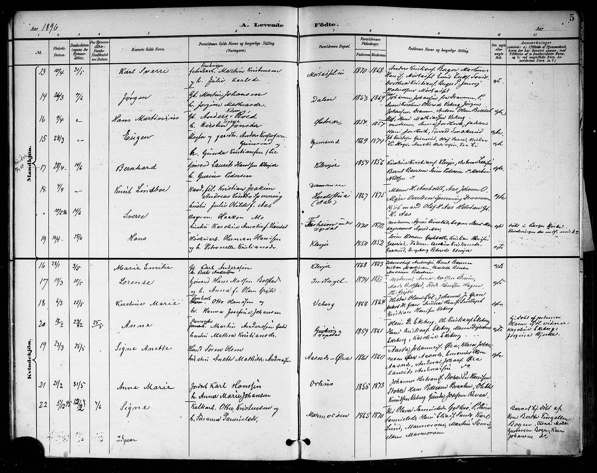 Sande Kirkebøker, AV/SAKO-A-53/G/Ga/L0004: Parish register (copy) no. 4, 1895-1918, p. 5