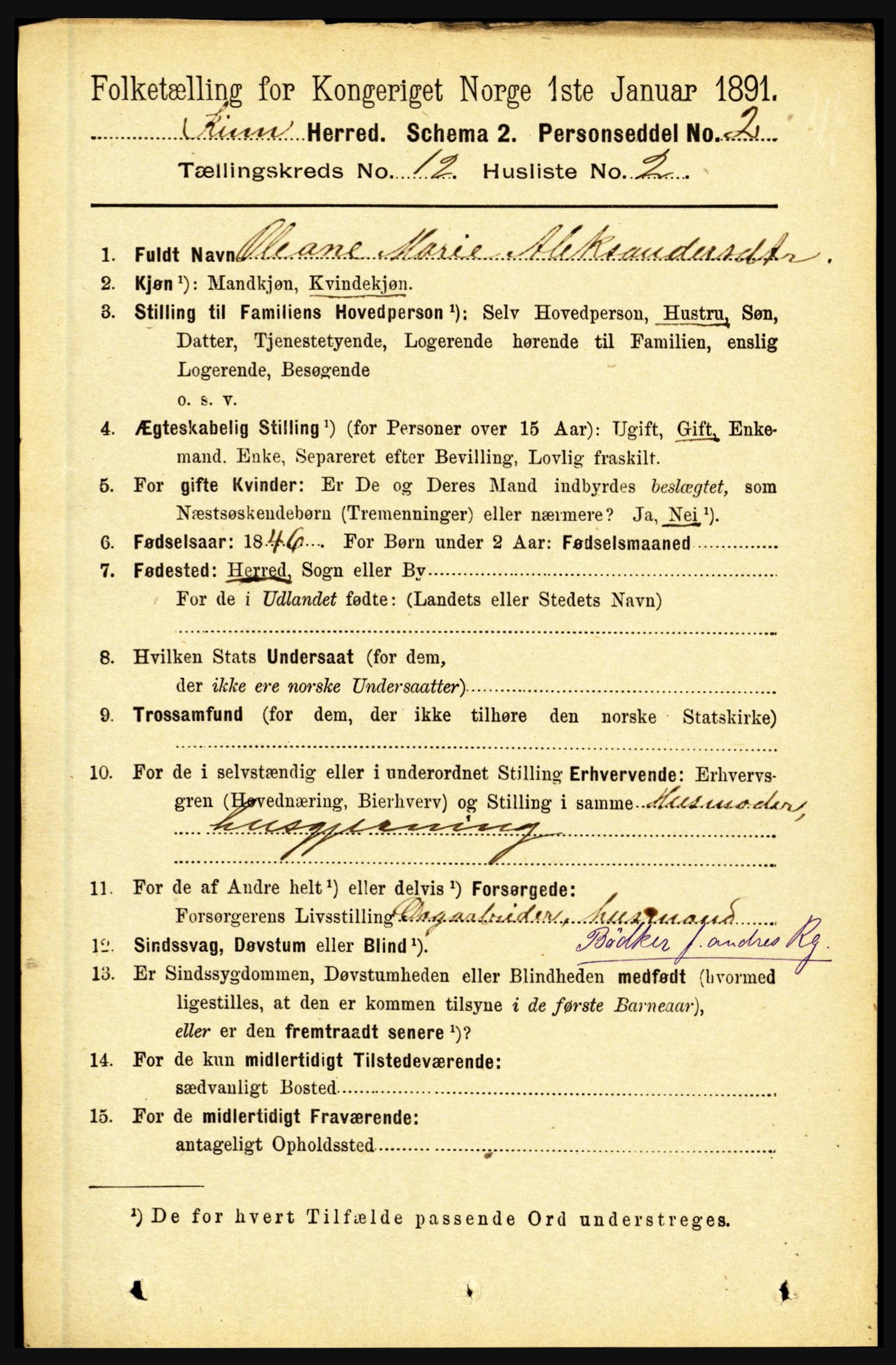 RA, 1891 census for 1437 Kinn, 1891, p. 4522