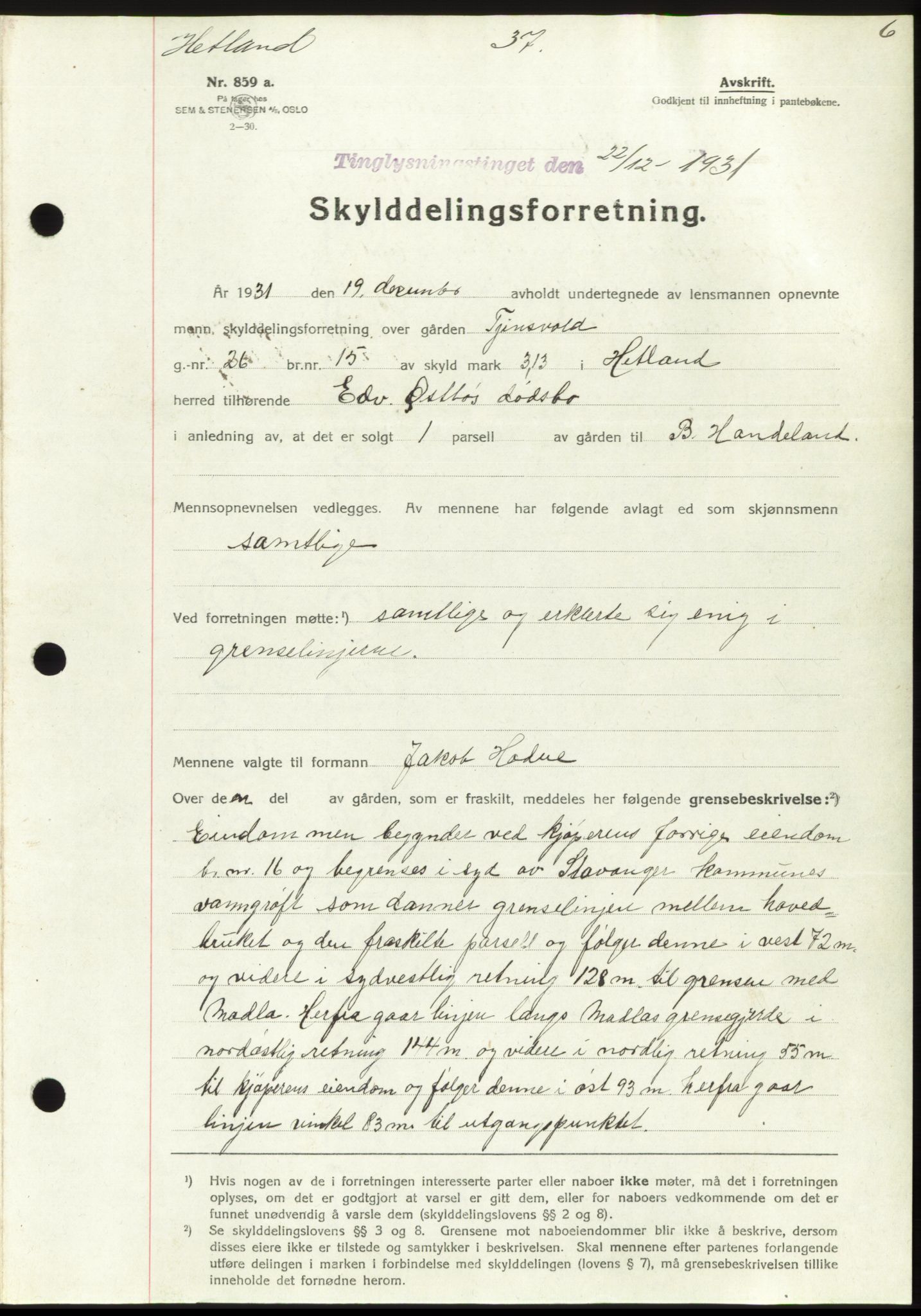 Jæren sorenskriveri, SAST/A-100310/03/G/Gba/L0059: Mortgage book no. 58, 1931-1932, Deed date: 22.12.1931