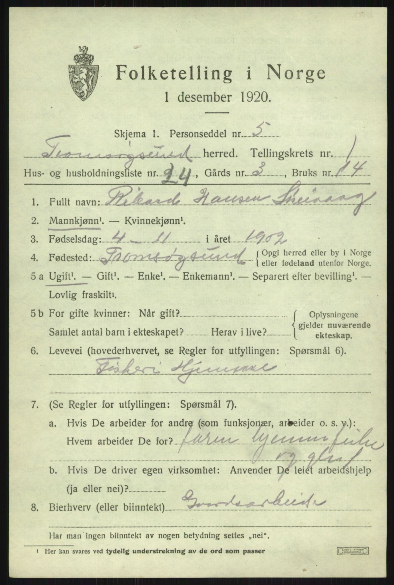 SATØ, 1920 census for Tromsøysund, 1920, p. 2358