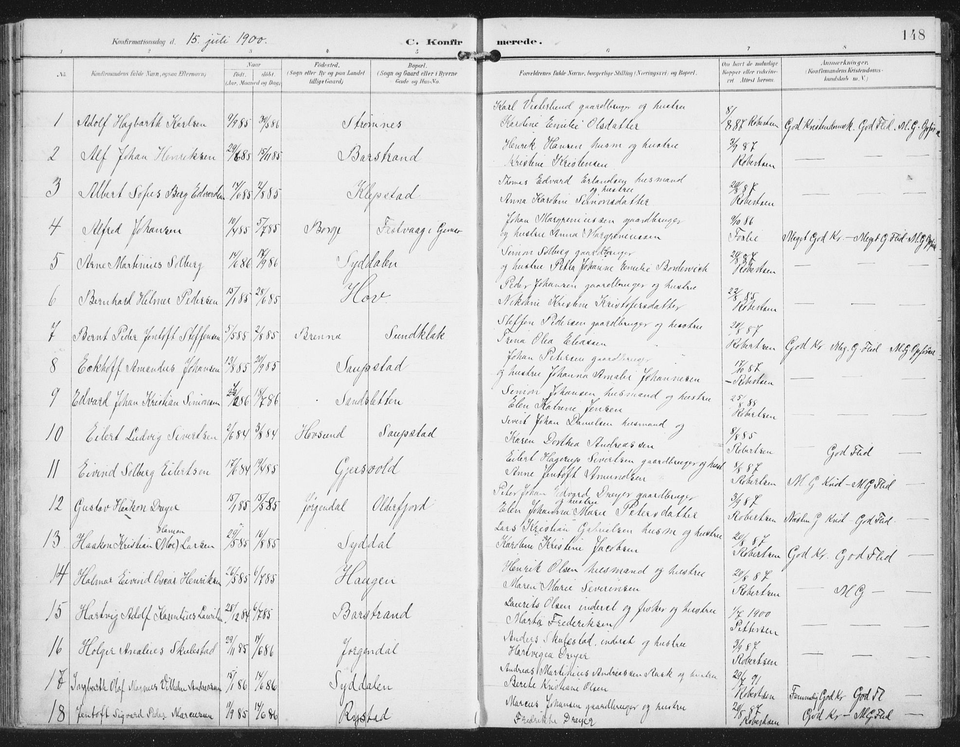 Ministerialprotokoller, klokkerbøker og fødselsregistre - Nordland, SAT/A-1459/876/L1098: Parish register (official) no. 876A04, 1896-1915, p. 148