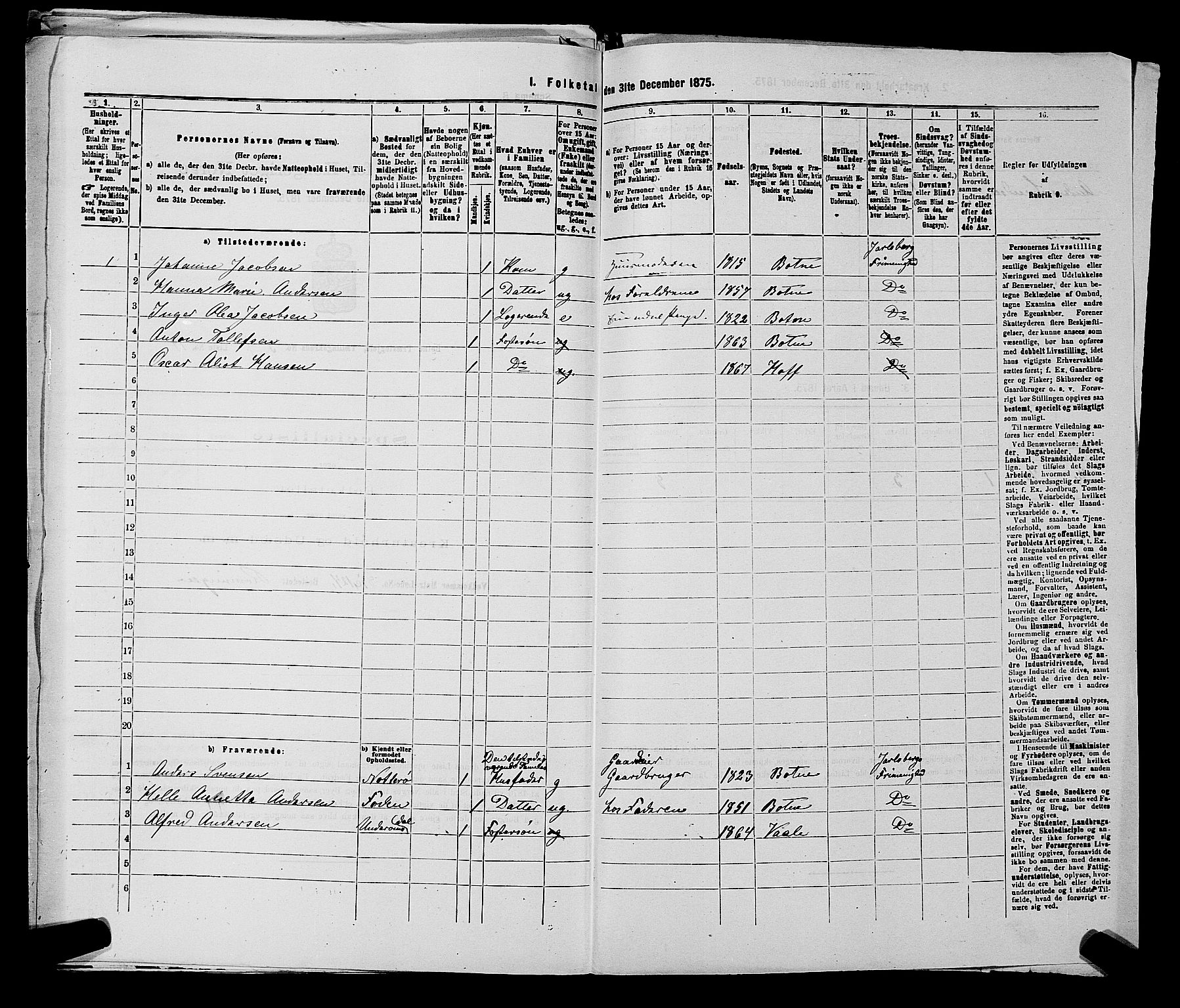 SAKO, 1875 census for 0715P Botne, 1875, p. 381