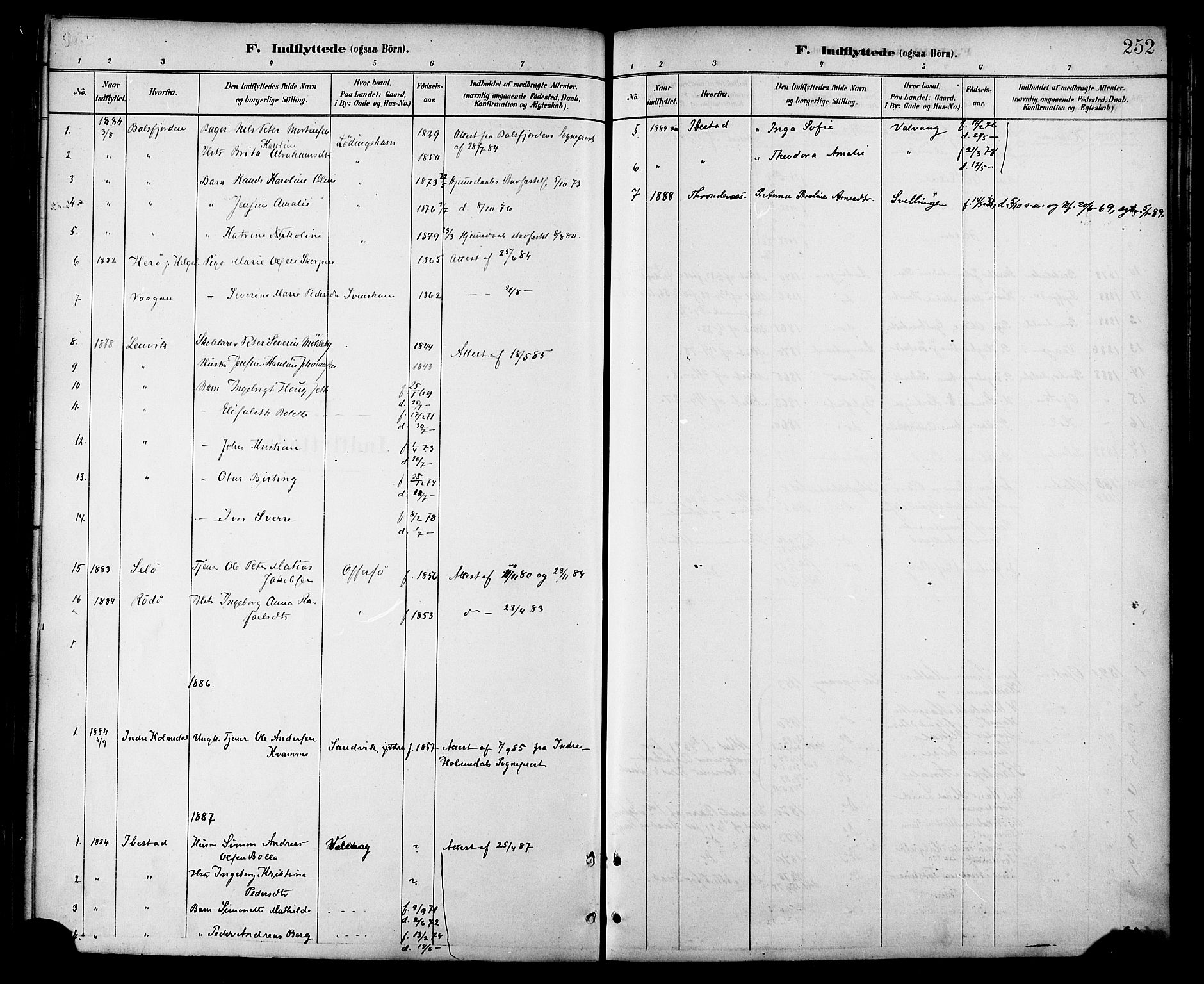 Ministerialprotokoller, klokkerbøker og fødselsregistre - Nordland, AV/SAT-A-1459/872/L1035: Parish register (official) no. 872A10, 1884-1896, p. 252