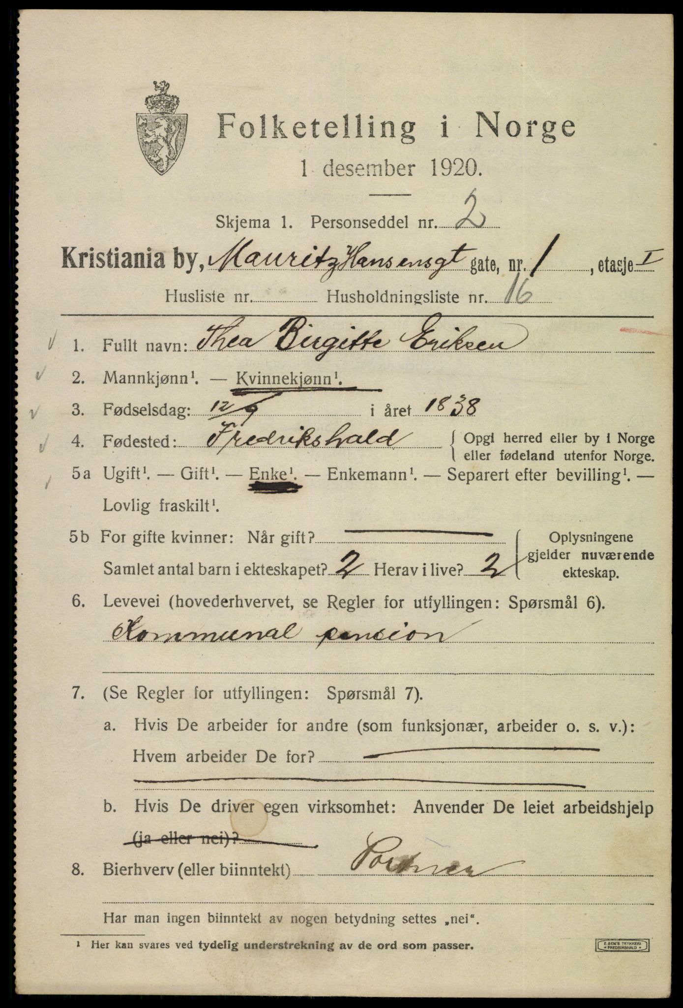 SAO, 1920 census for Kristiania, 1920, p. 392951