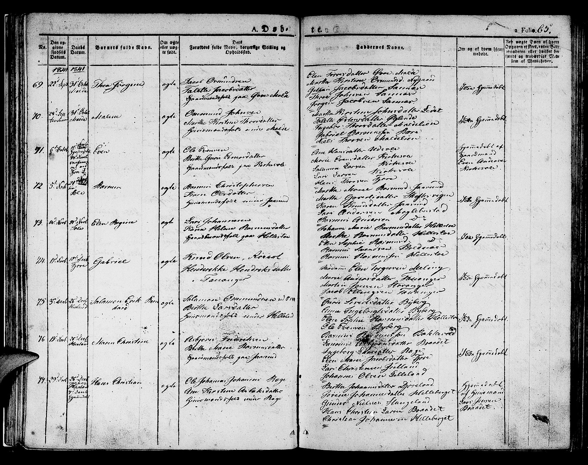 Håland sokneprestkontor, AV/SAST-A-101802/001/30BA/L0005: Parish register (official) no. A 5, 1829-1841, p. 65