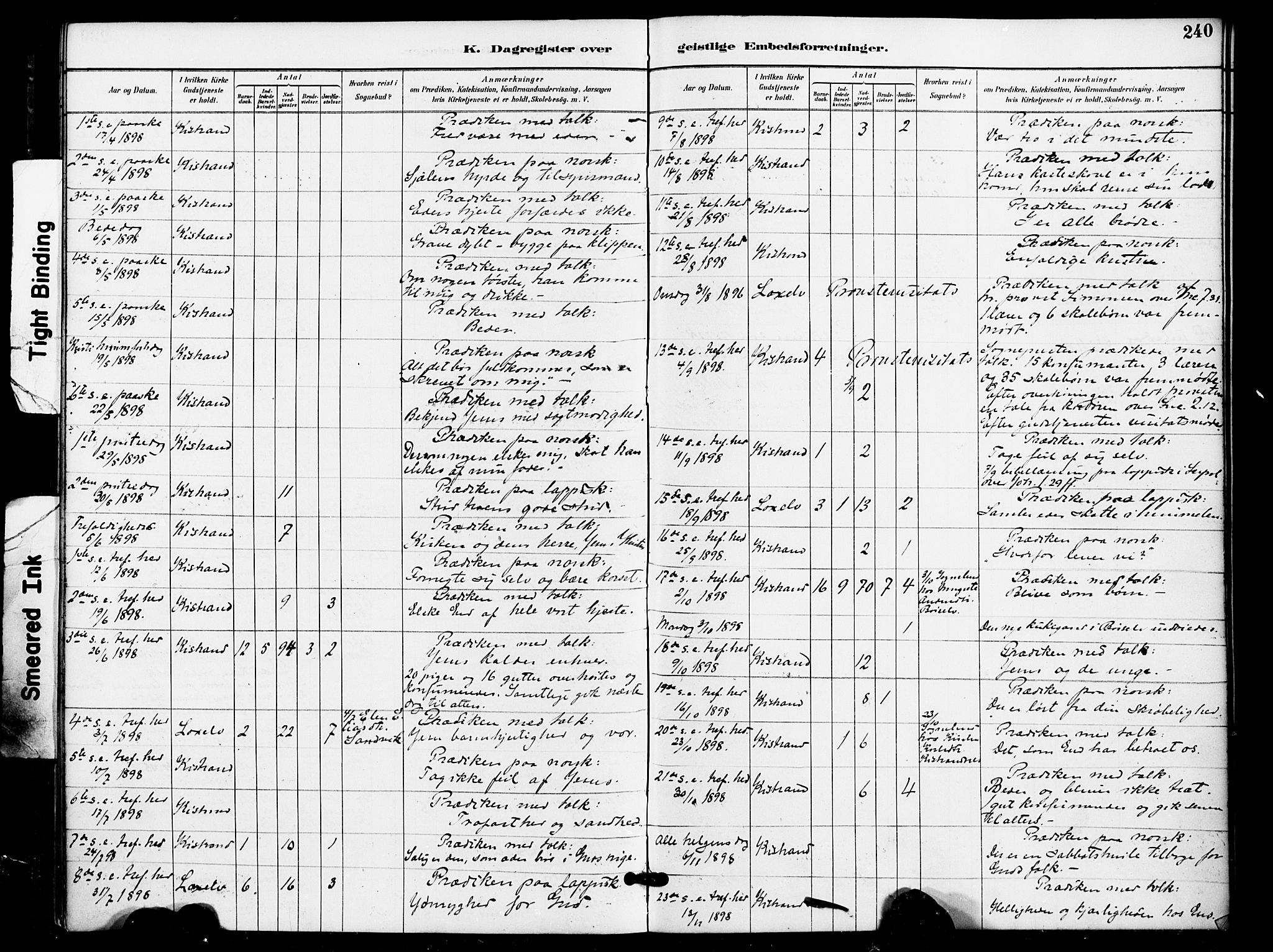 Kistrand/Porsanger sokneprestembete, AV/SATØ-S-1351/H/Ha/L0008.kirke: Parish register (official) no. 8, 1890-1898, p. 240