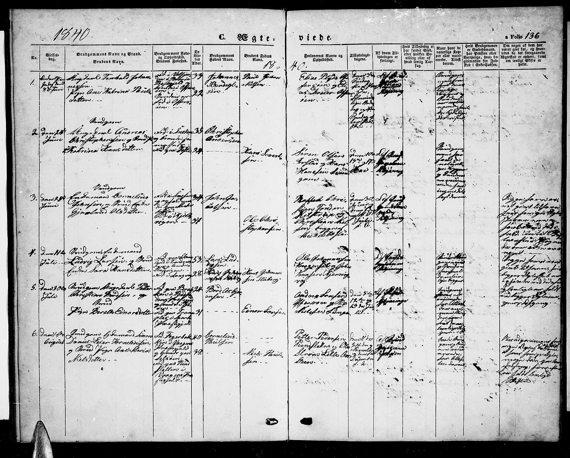 Ministerialprotokoller, klokkerbøker og fødselsregistre - Nordland, AV/SAT-A-1459/872/L1045: Parish register (copy) no. 872C01, 1840-1851, p. 136