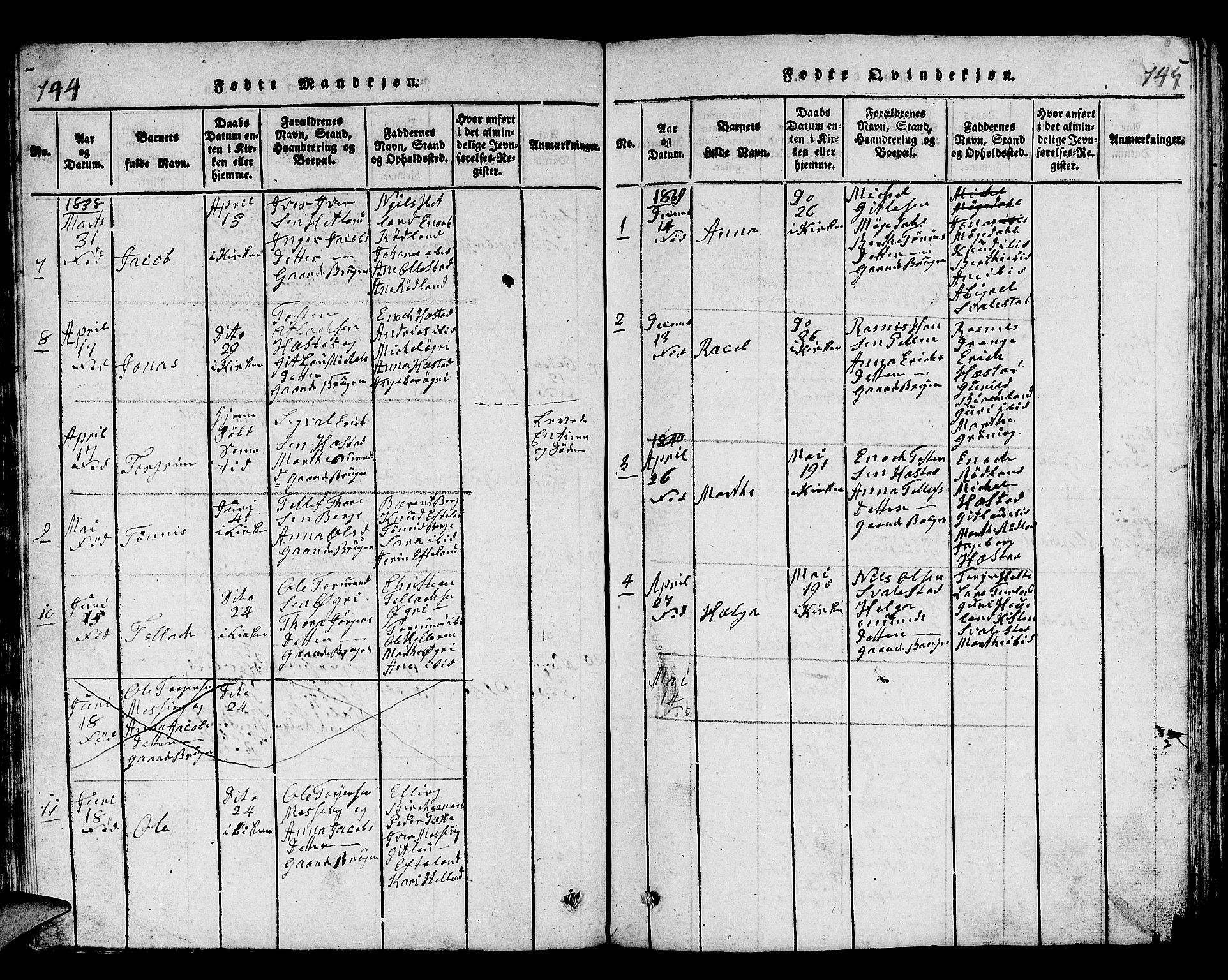 Helleland sokneprestkontor, SAST/A-101810: Parish register (copy) no. B 1, 1815-1841, p. 144-145