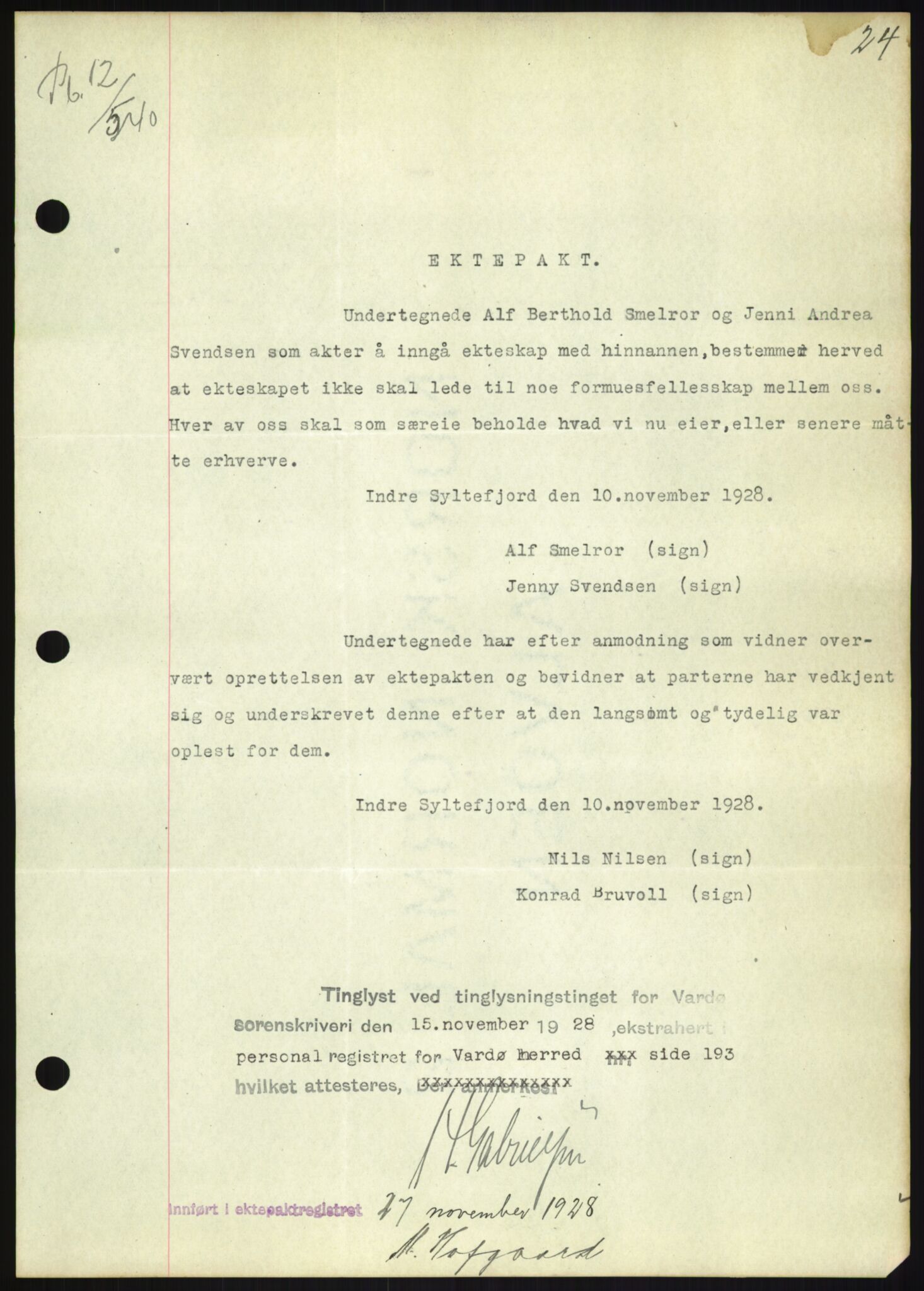 Oslo byskriverembete, AV/SAO-A-10227/2/G/Gb/L0072: Tinglyste ektepakter, Finnmark, bind 1, 1928-1950