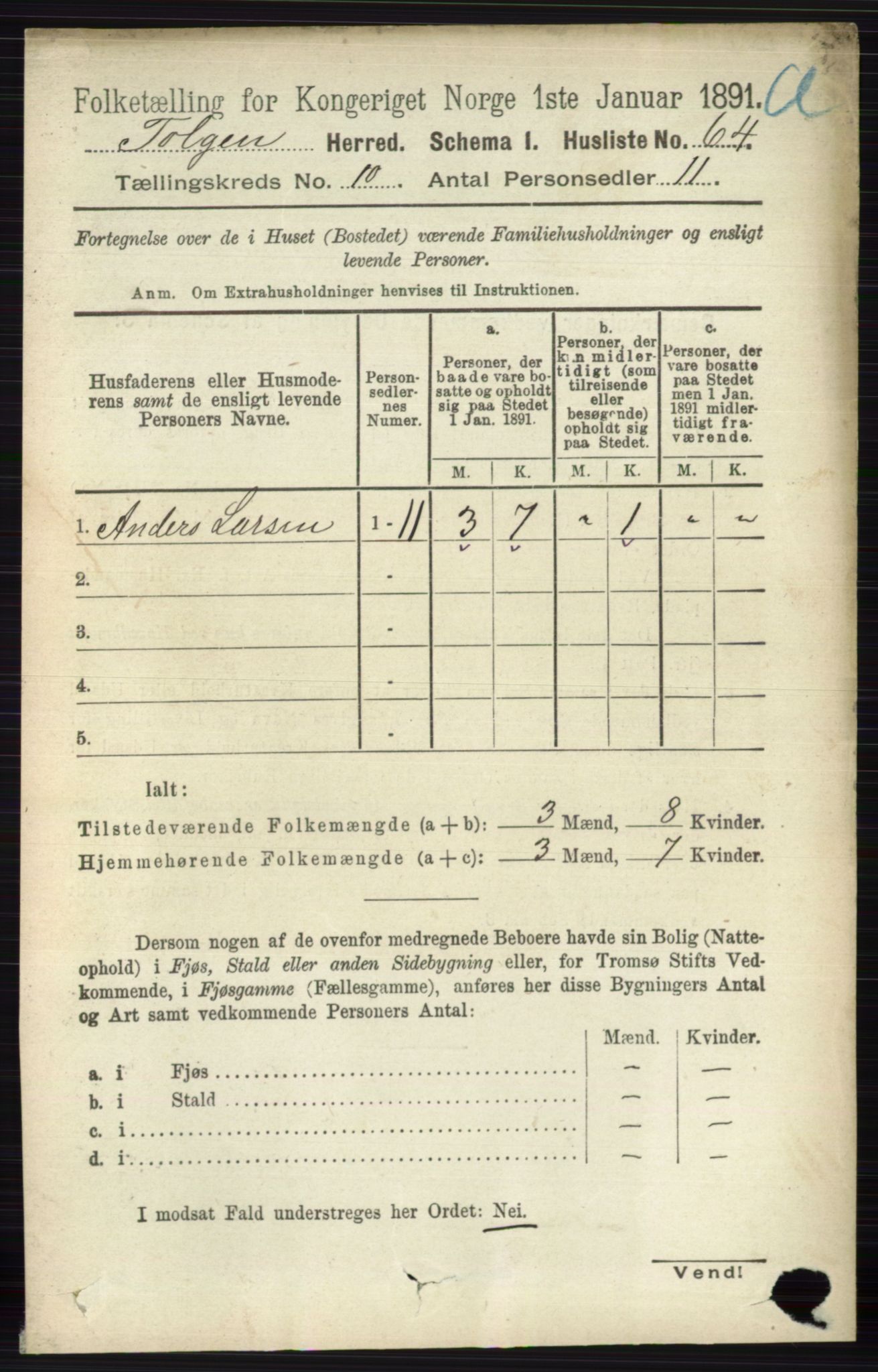 RA, 1891 census for 0436 Tolga, 1891, p. 2686