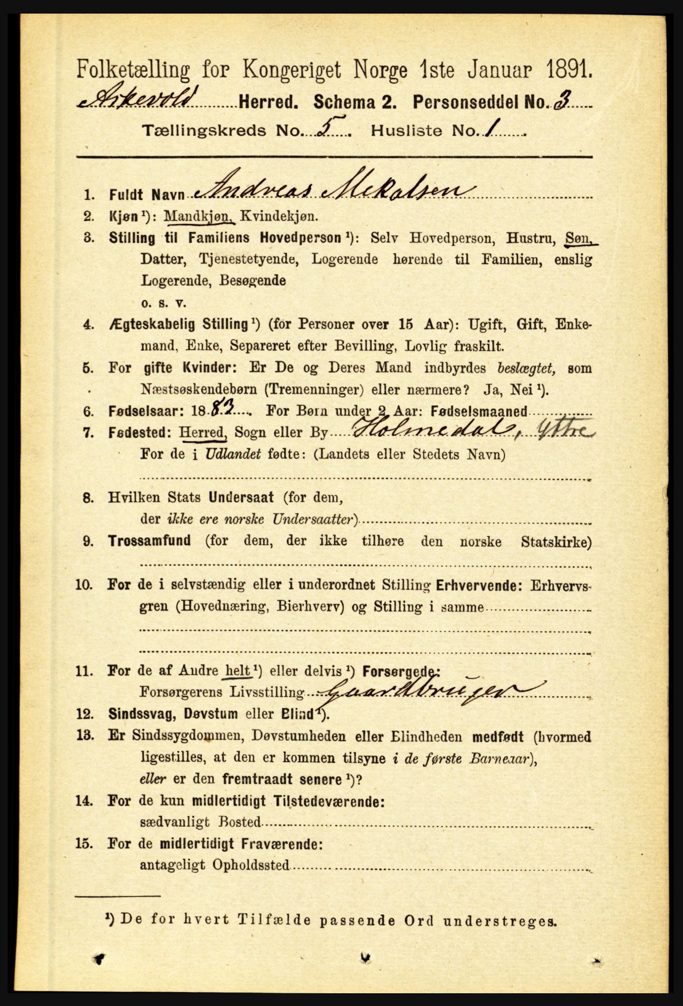 RA, 1891 census for 1428 Askvoll, 1891, p. 1517