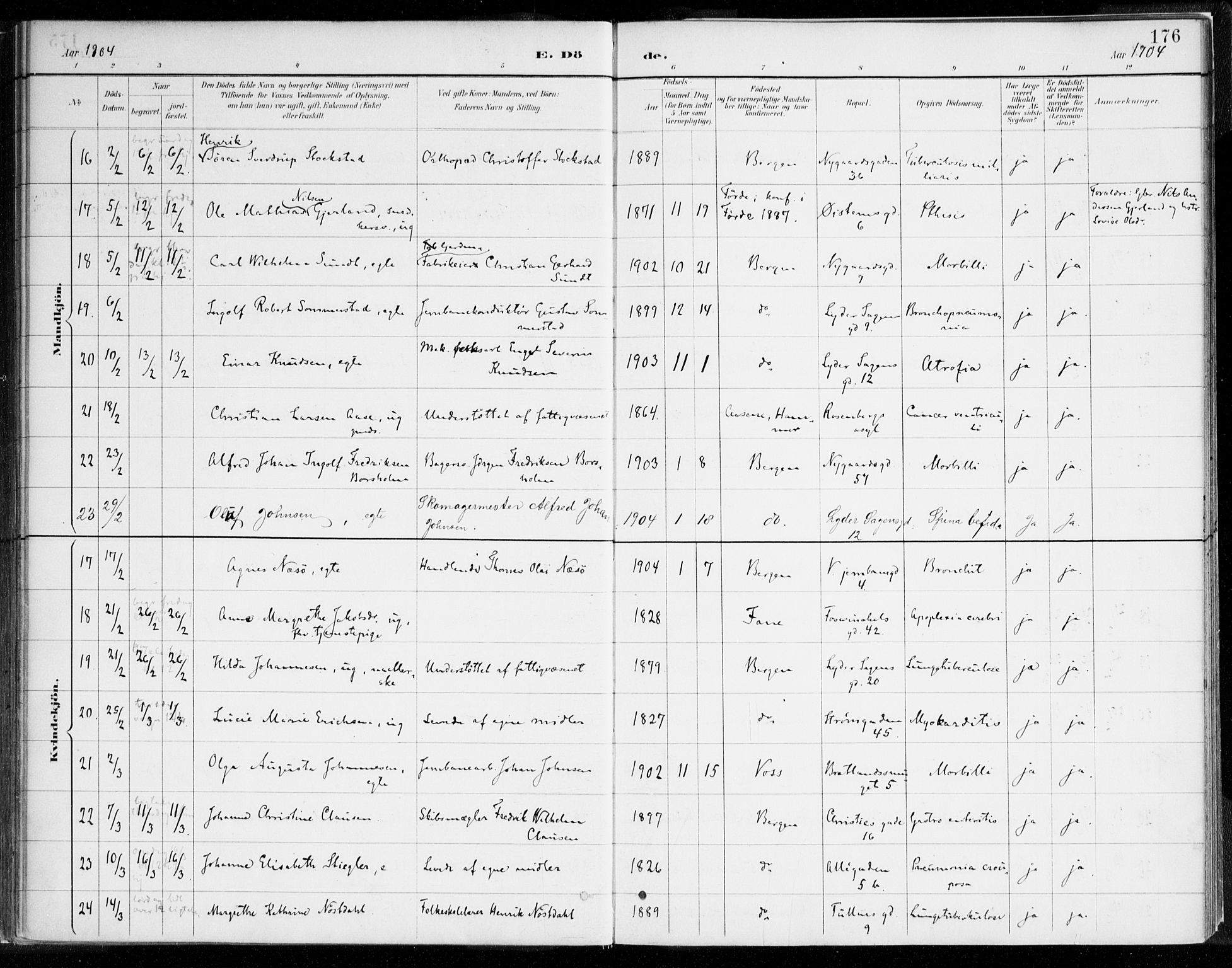 Johanneskirken sokneprestembete, AV/SAB-A-76001/H/Haa/L0019: Parish register (official) no. E 1, 1885-1915, p. 176