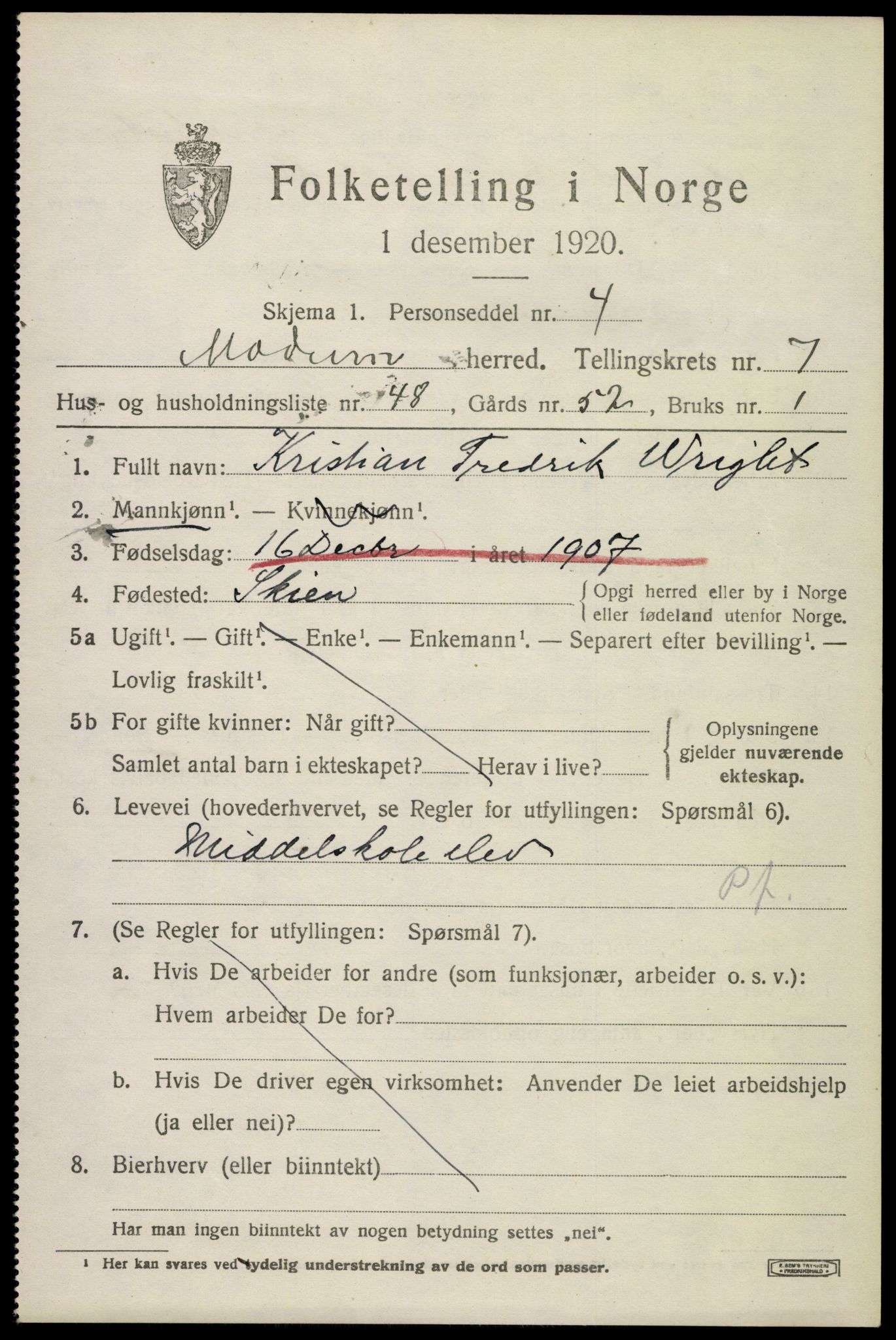 SAKO, 1920 census for Modum, 1920, p. 10351