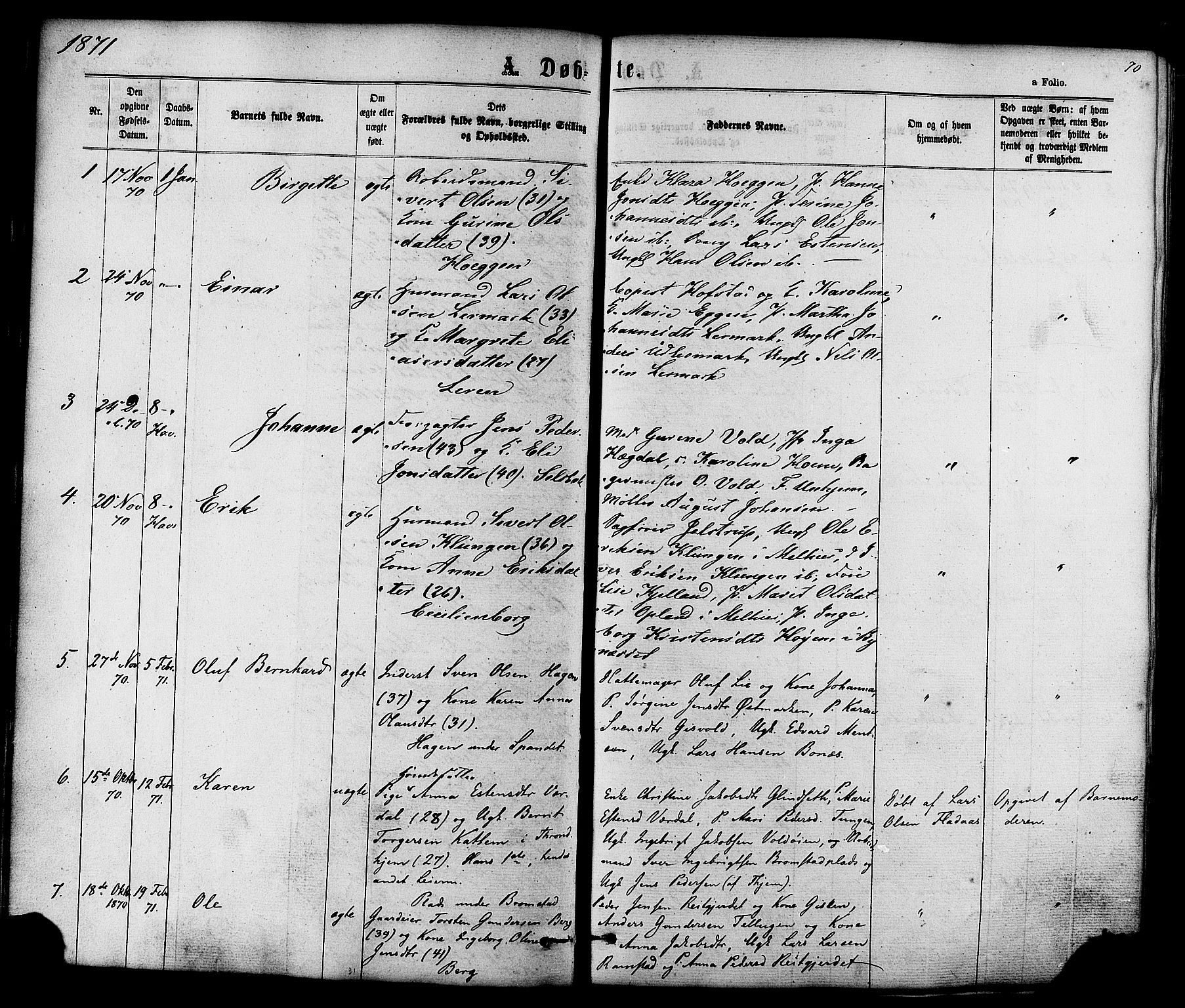 Ministerialprotokoller, klokkerbøker og fødselsregistre - Sør-Trøndelag, SAT/A-1456/606/L0293: Parish register (official) no. 606A08, 1866-1877, p. 70