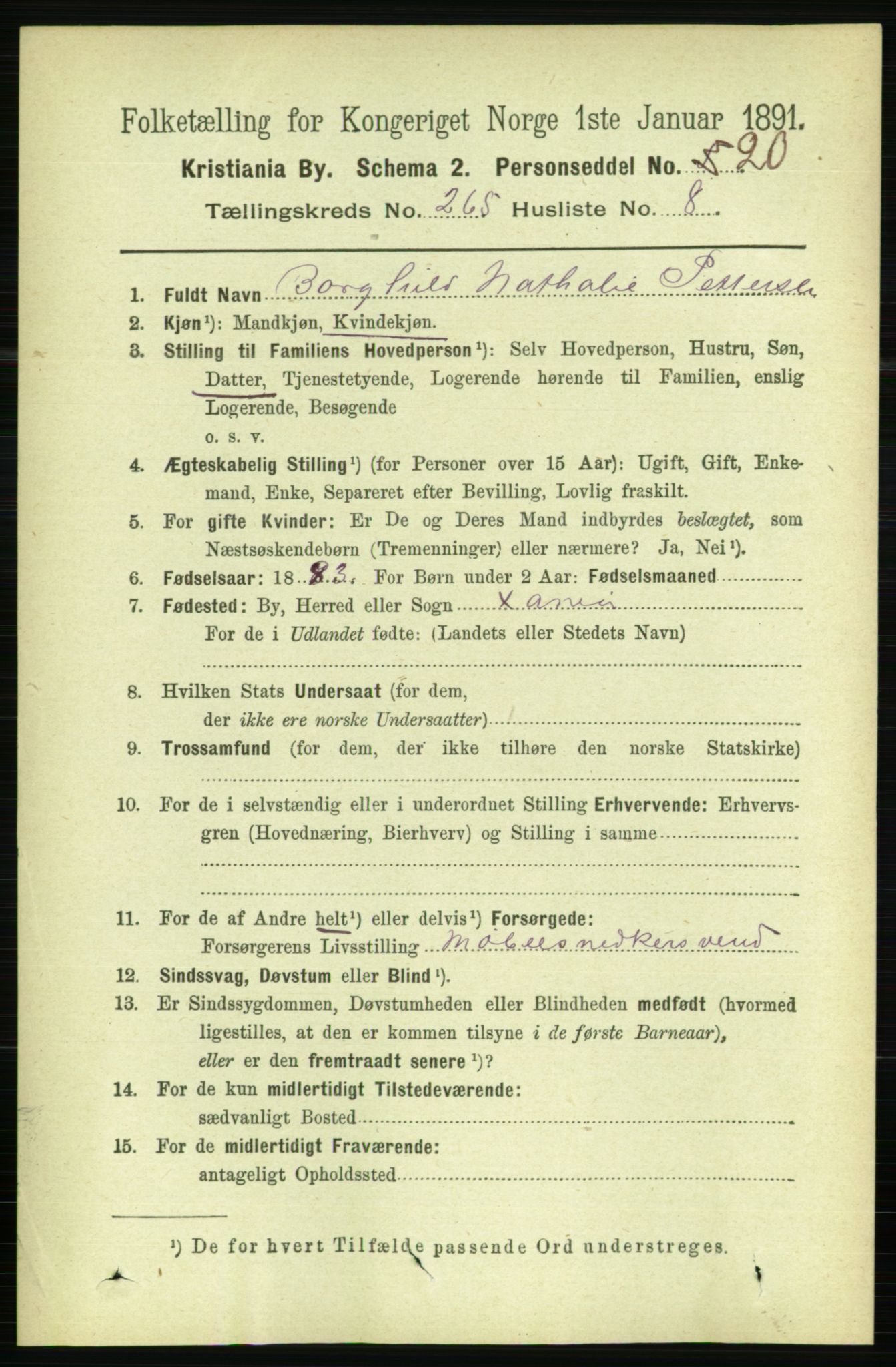 RA, 1891 census for 0301 Kristiania, 1891, p. 161101