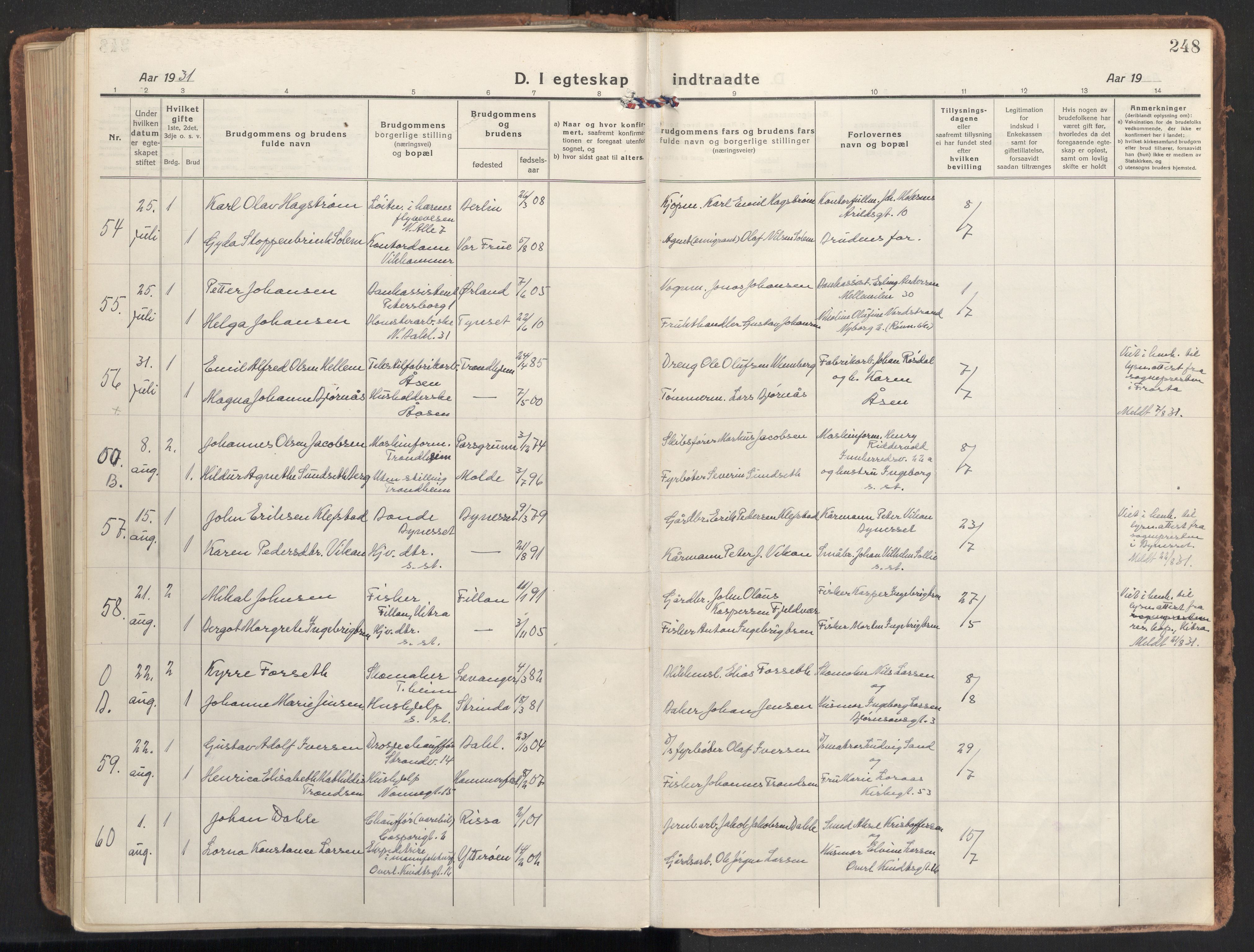 Ministerialprotokoller, klokkerbøker og fødselsregistre - Sør-Trøndelag, AV/SAT-A-1456/604/L0206: Parish register (official) no. 604A26, 1917-1931, p. 248