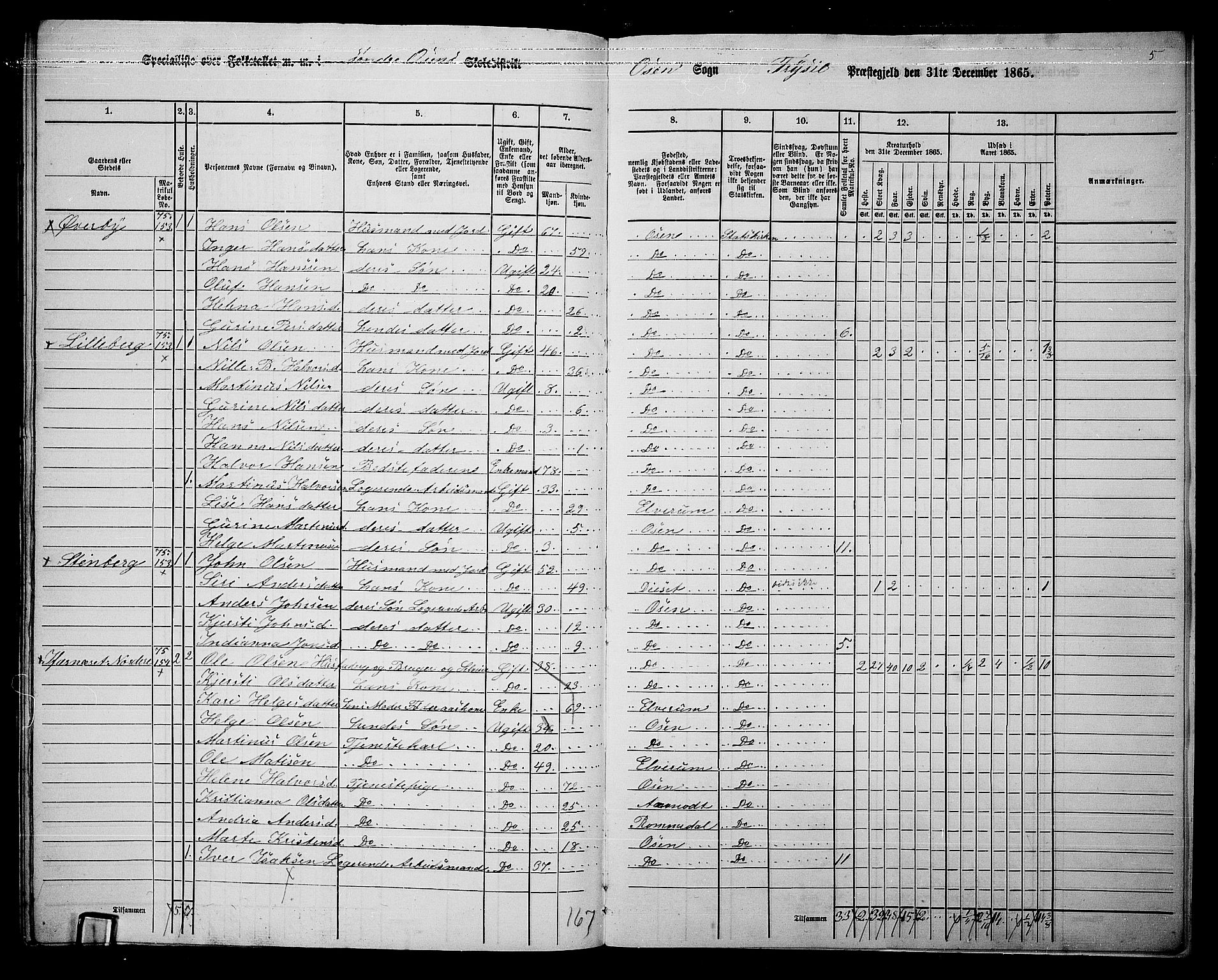 RA, 1865 census for Trysil, 1865, p. 169