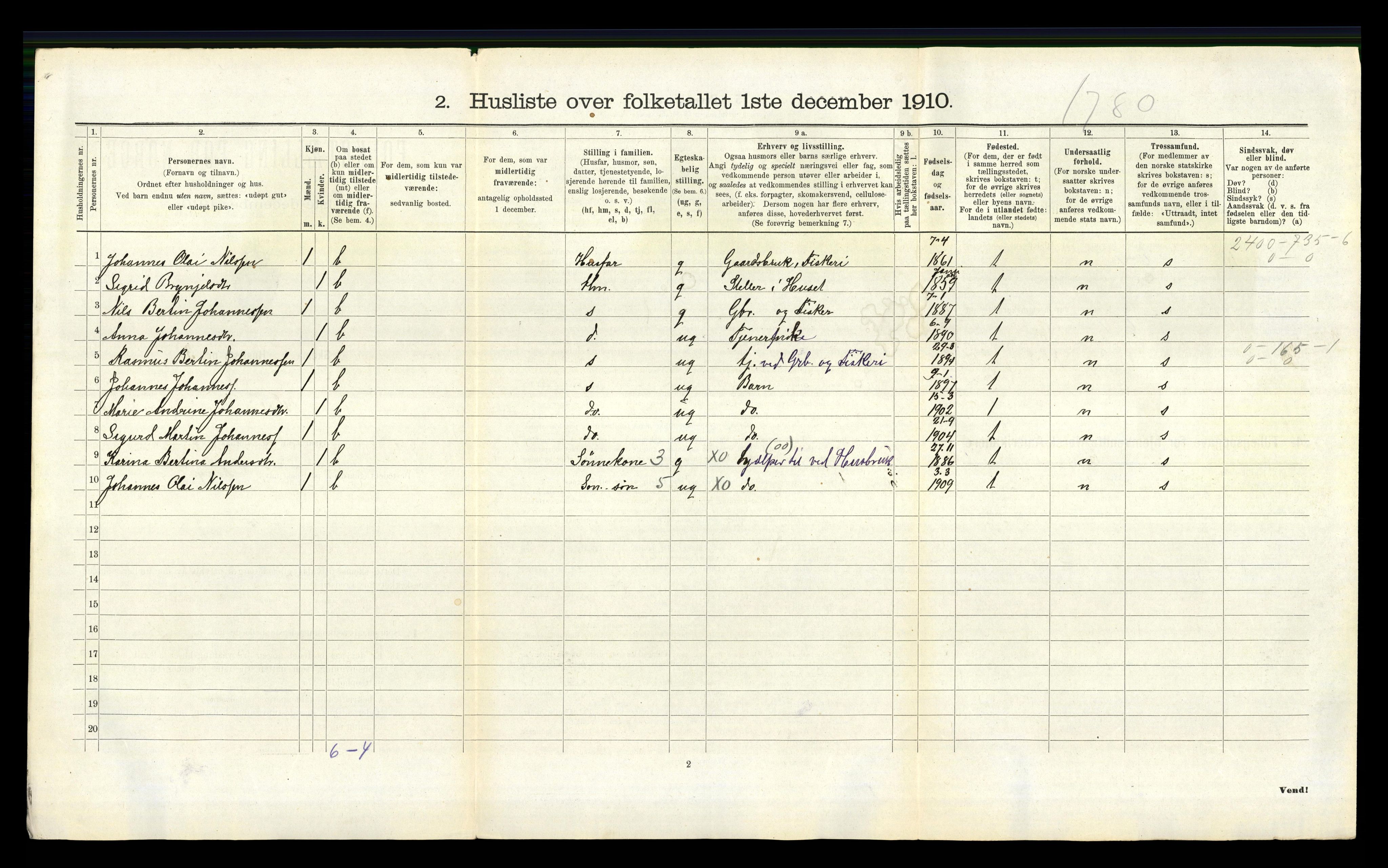 RA, 1910 census for Herdla, 1910, p. 837