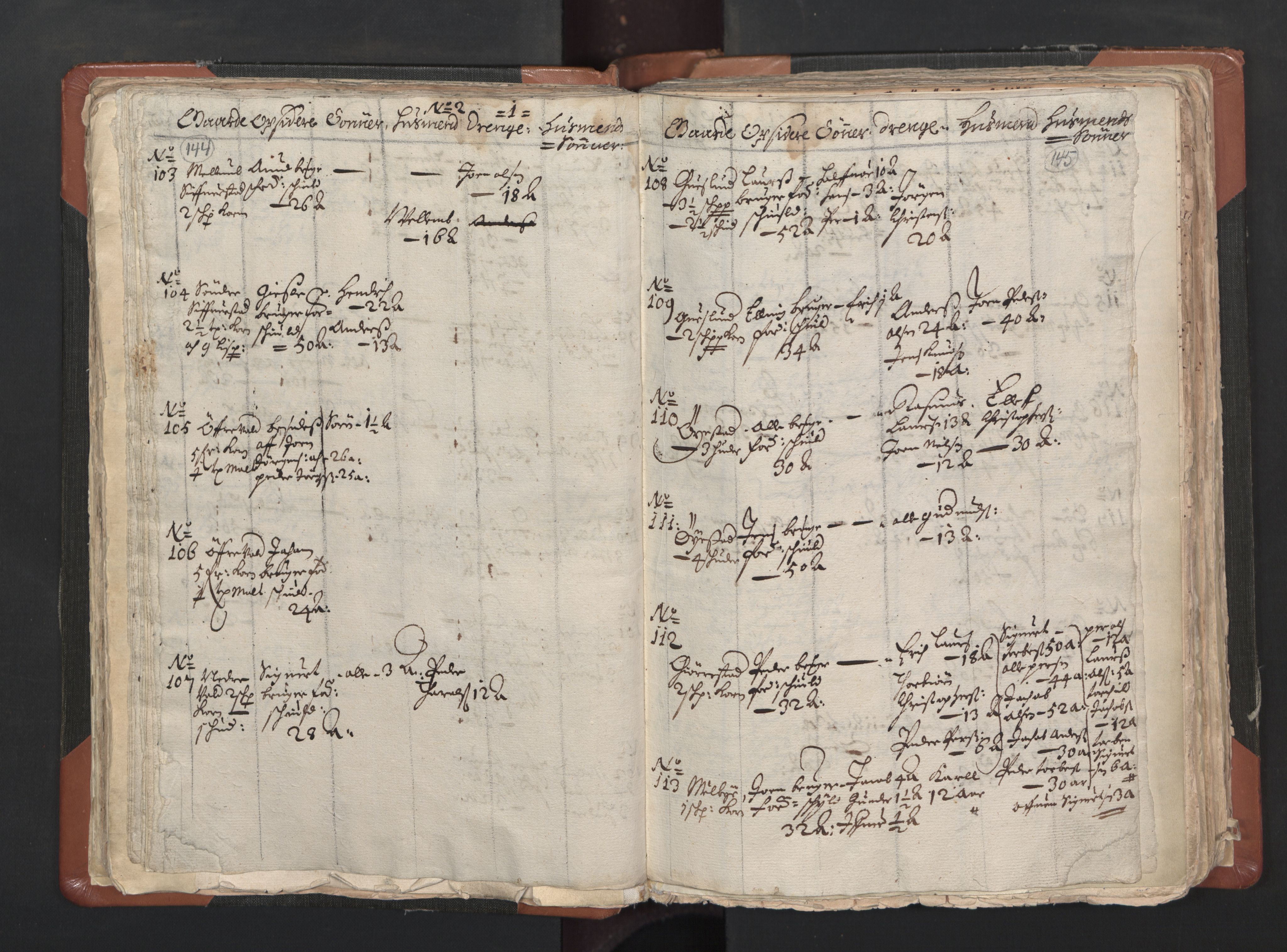 RA, Vicar's Census 1664-1666, no. 1: Nedre Borgesyssel deanery, 1664-1666, p. 144-145