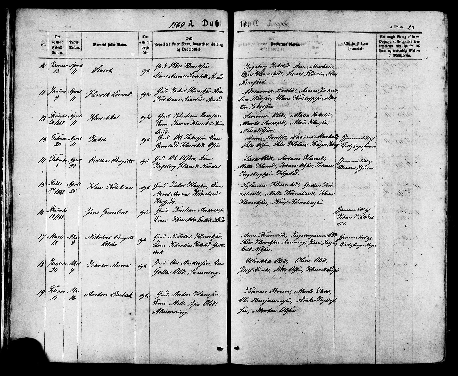 Ministerialprotokoller, klokkerbøker og fødselsregistre - Sør-Trøndelag, SAT/A-1456/657/L0706: Parish register (official) no. 657A07, 1867-1878, p. 23