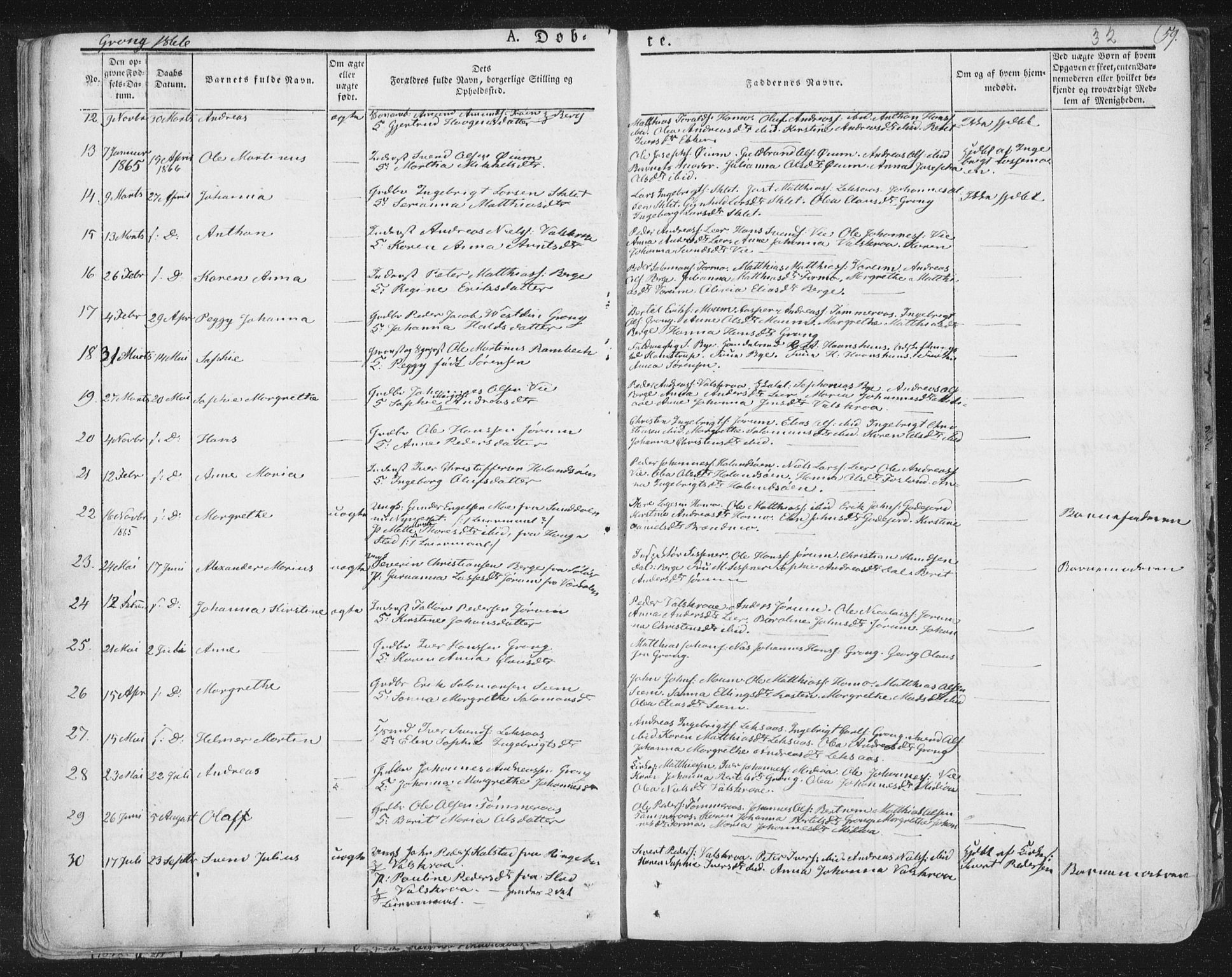 Ministerialprotokoller, klokkerbøker og fødselsregistre - Nord-Trøndelag, AV/SAT-A-1458/758/L0513: Parish register (official) no. 758A02 /1, 1839-1868, p. 32