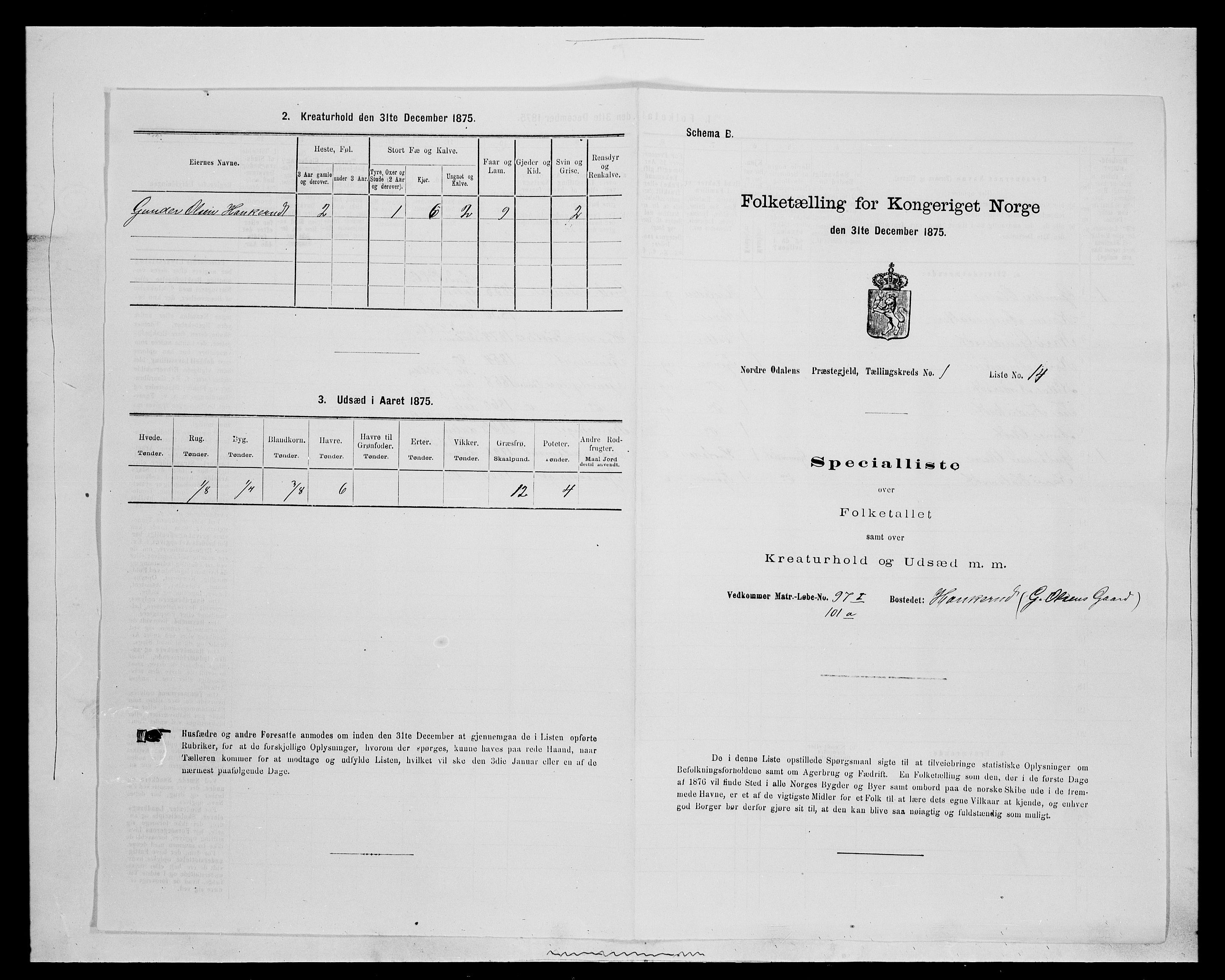 SAH, 1875 census for 0418P Nord-Odal, 1875, p. 98