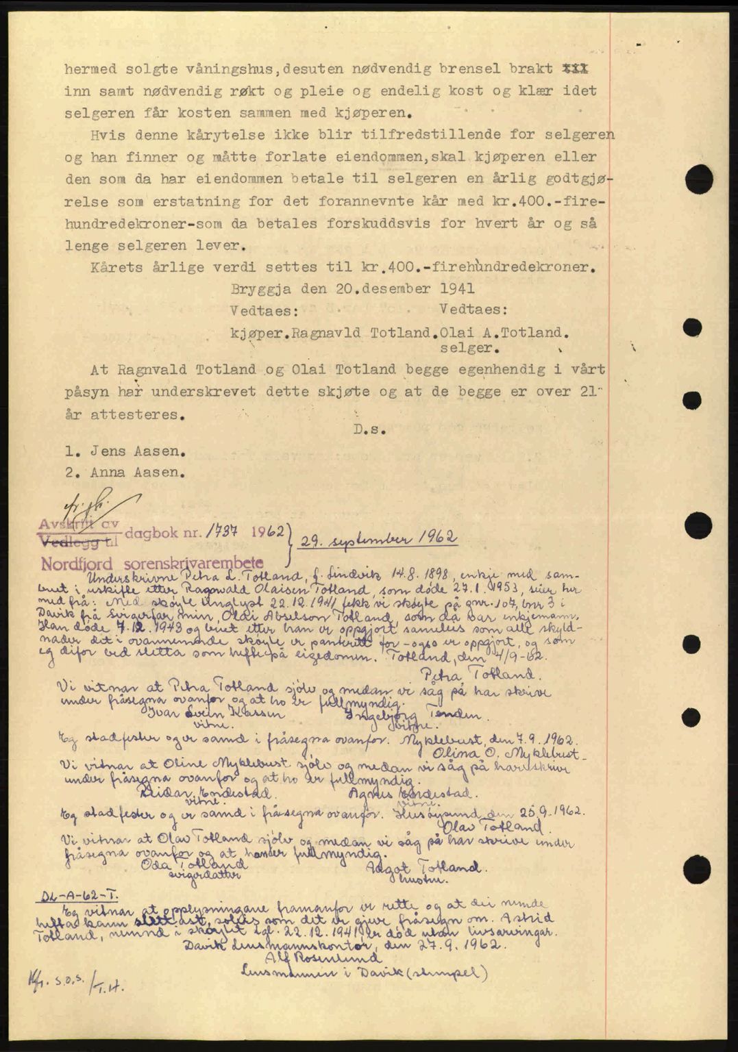 Nordfjord sorenskriveri, AV/SAB-A-2801/02/02b/02bj/L0007: Mortgage book no. A7, 1941-1943, Diary no: : 1676/1941