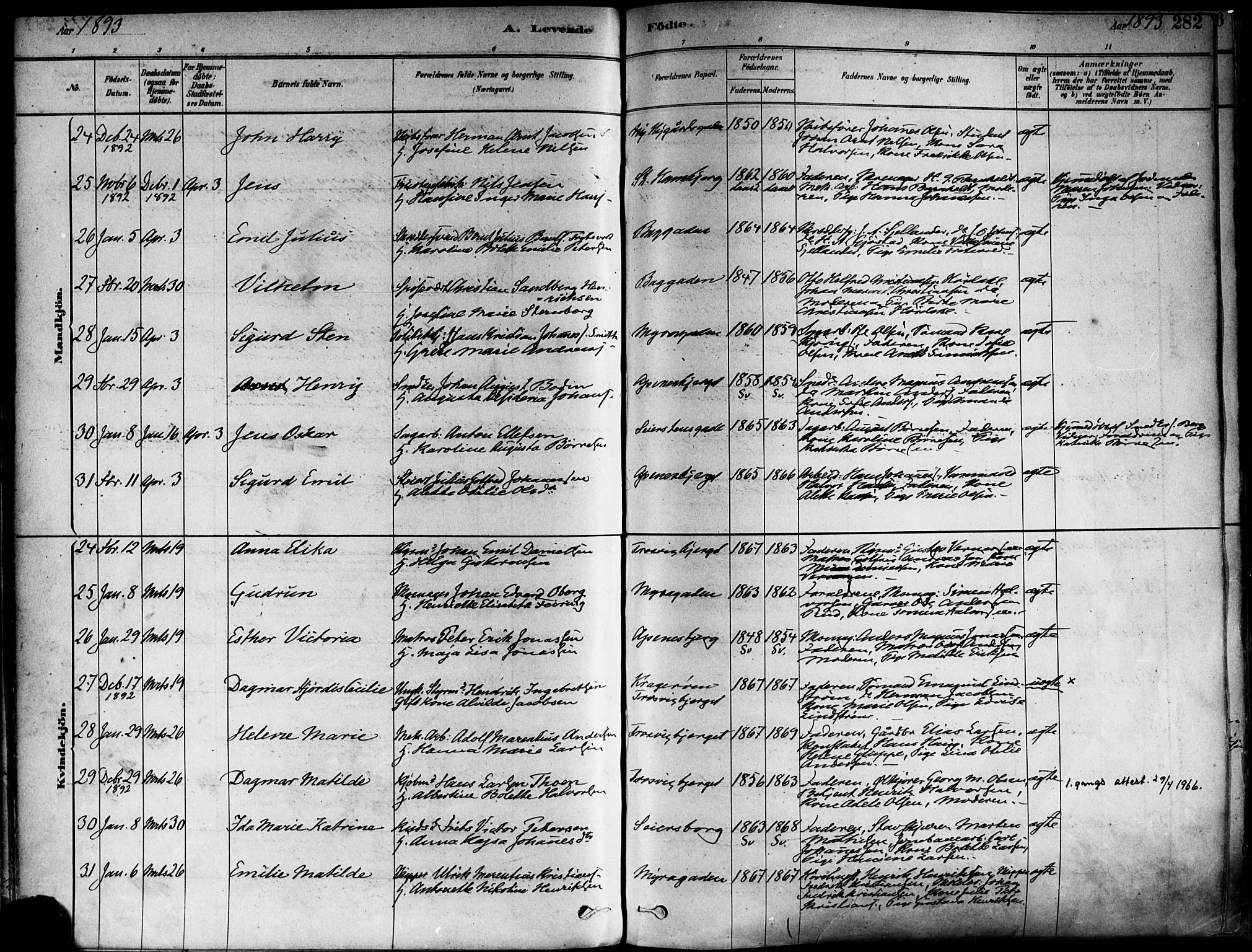 Fredrikstad domkirkes prestekontor Kirkebøker, SAO/A-10906/F/Fa/L0002: Parish register (official) no. 2, 1878-1894, p. 282