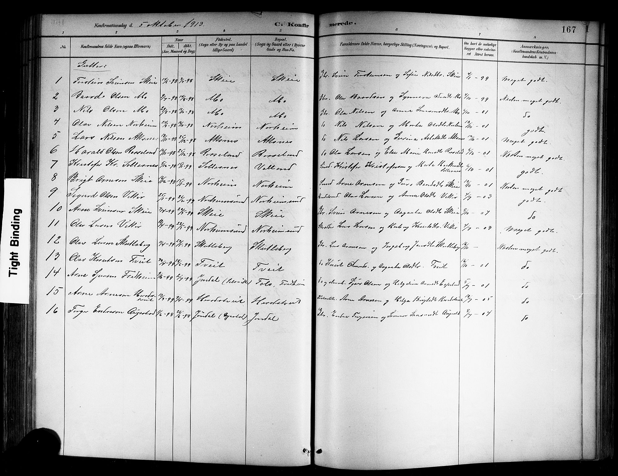 Kvam sokneprestembete, SAB/A-76201/H/Hab: Parish register (copy) no. B 3, 1884-1916, p. 167