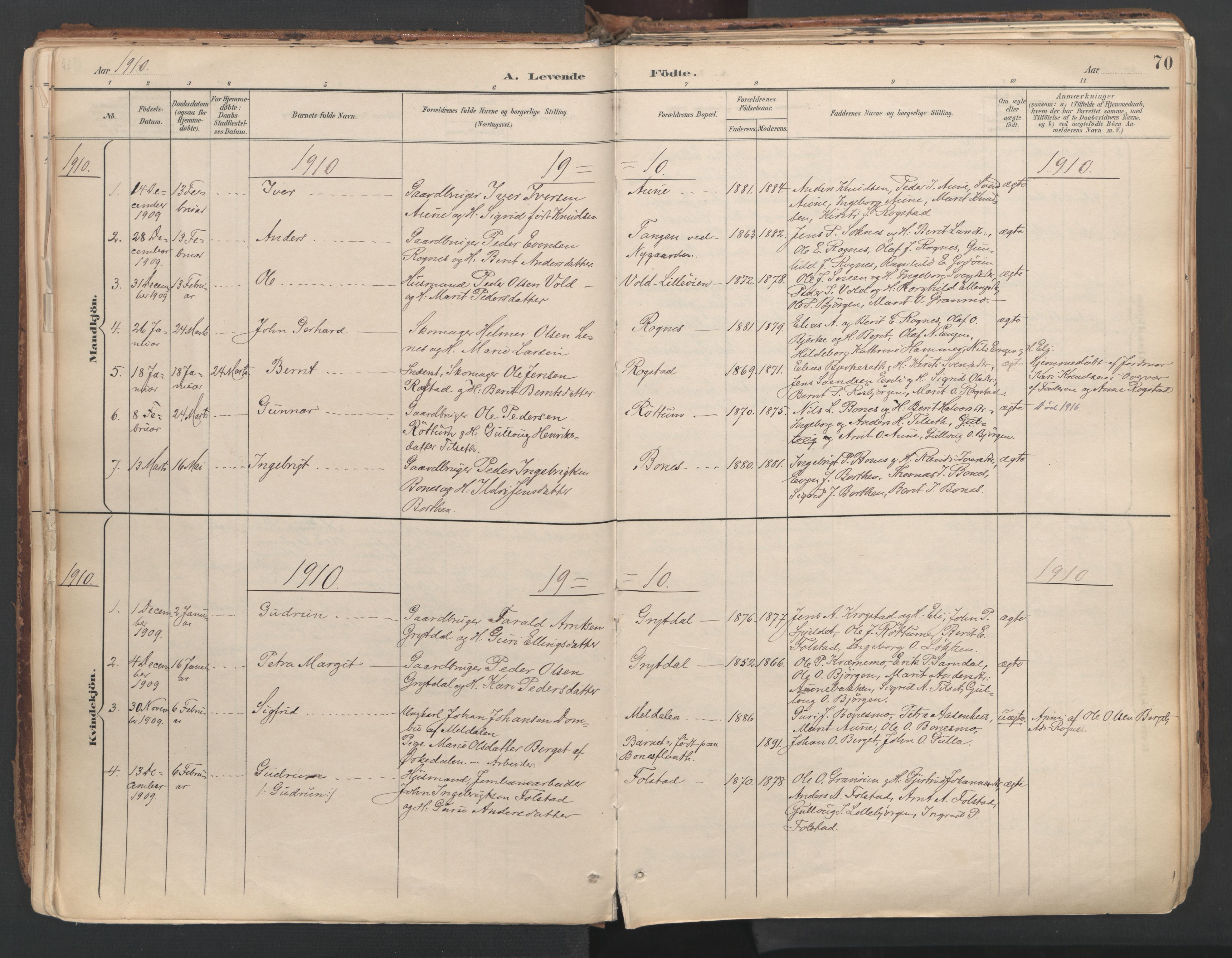 Ministerialprotokoller, klokkerbøker og fødselsregistre - Sør-Trøndelag, SAT/A-1456/687/L1004: Parish register (official) no. 687A10, 1891-1923, p. 70