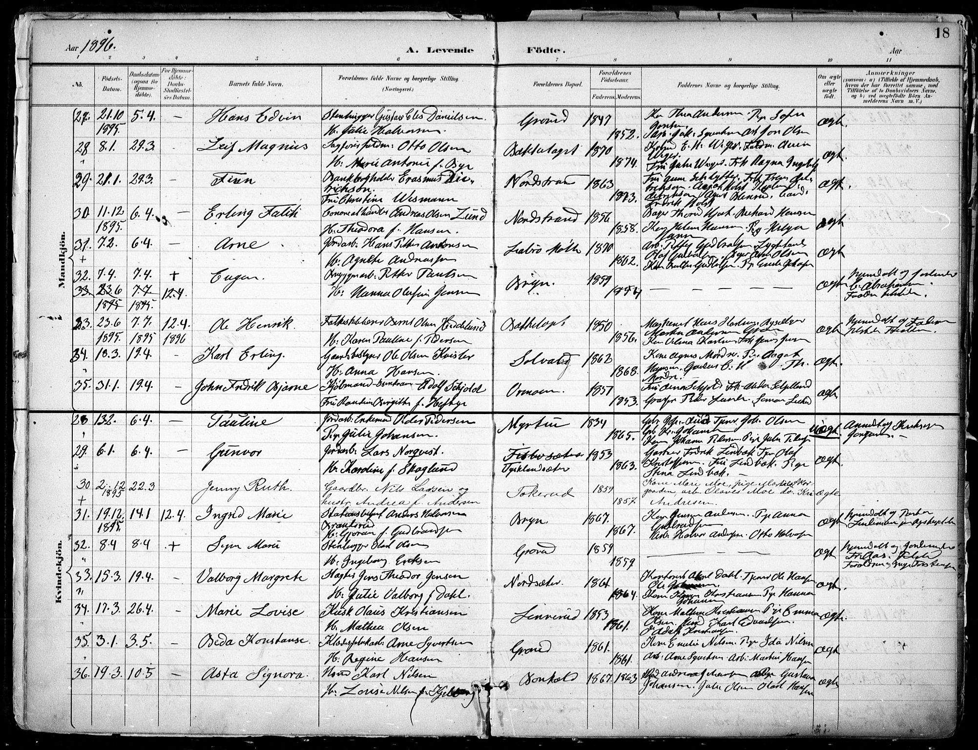 Østre Aker prestekontor Kirkebøker, AV/SAO-A-10840/F/Fa/L0010: Parish register (official) no. I 10, 1895-1912, p. 18