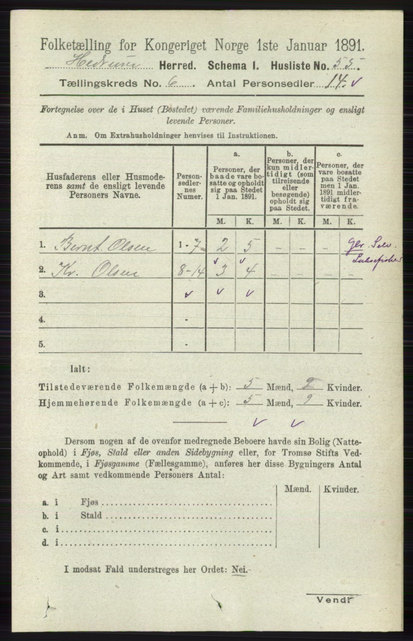 RA, 1891 census for 0727 Hedrum, 1891, p. 2531