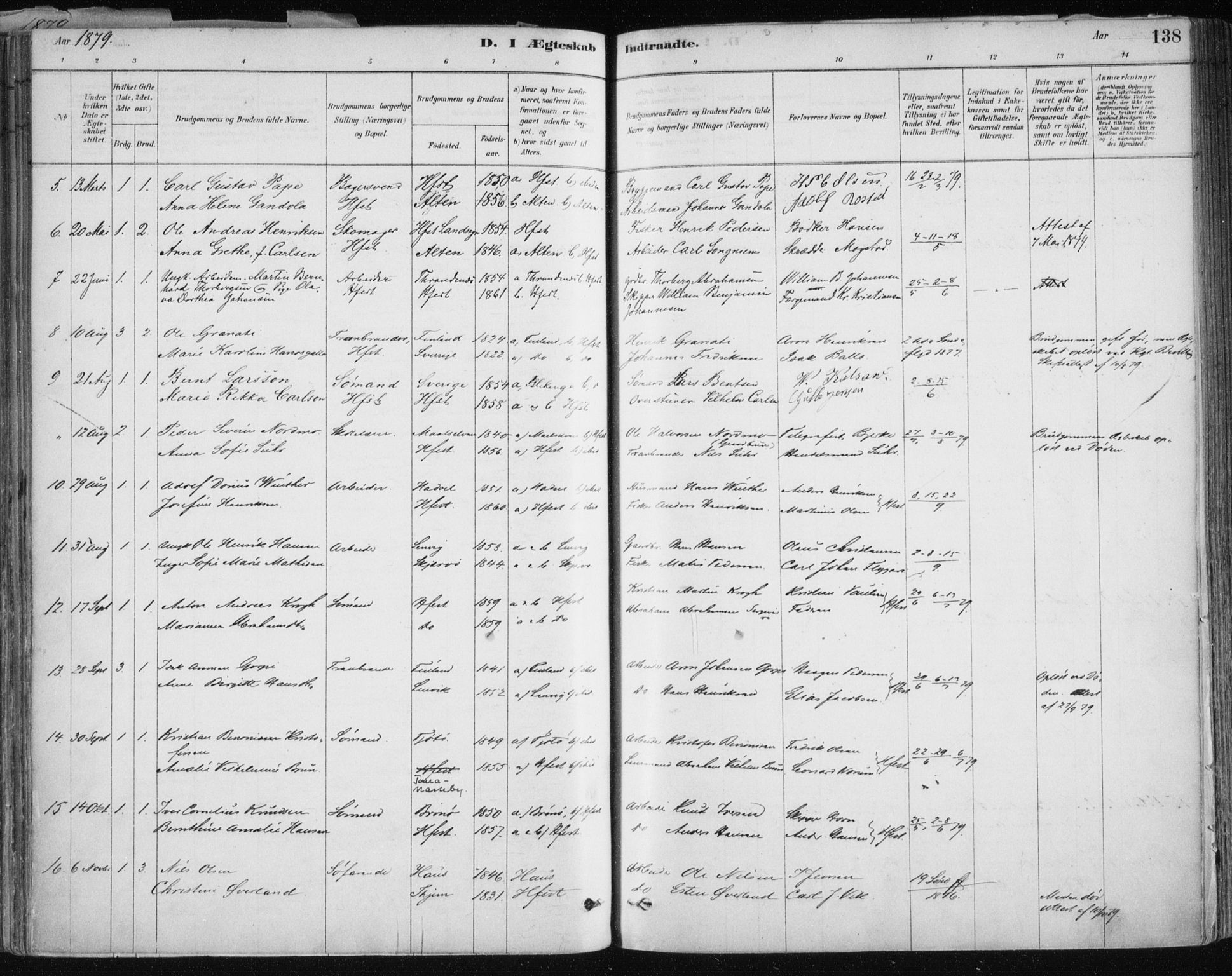 Hammerfest sokneprestkontor, SATØ/S-1347/H/Ha/L0008.kirke: Parish register (official) no. 8, 1878-1889, p. 138