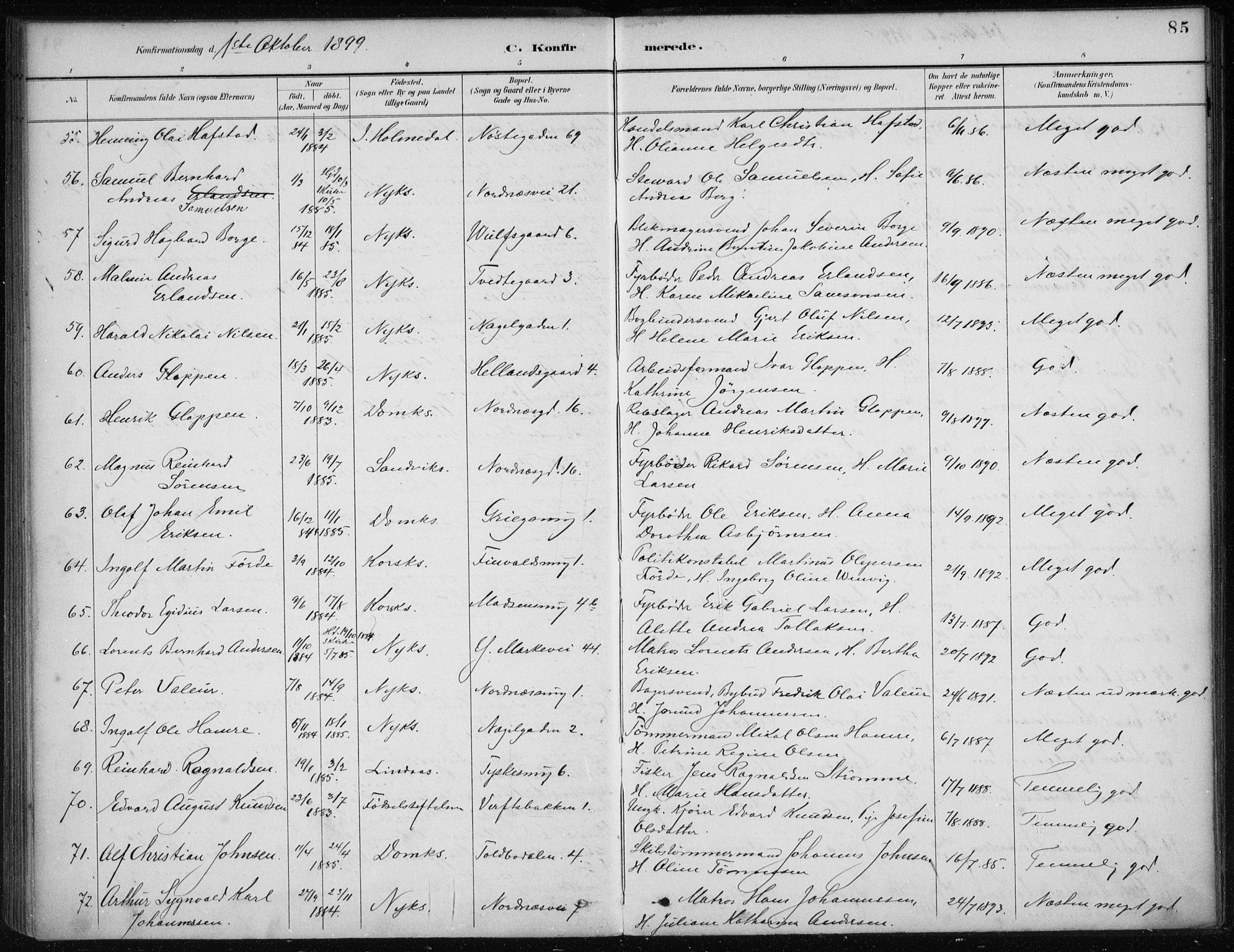 Nykirken Sokneprestembete, AV/SAB-A-77101/H/Haa/L0027: Parish register (official) no. C 6, 1886-1913, p. 85