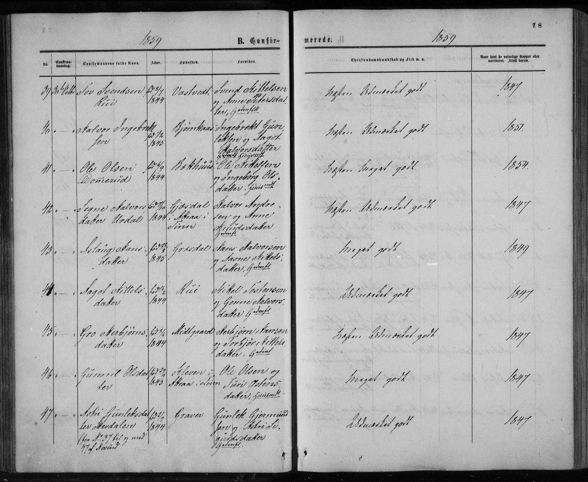 Gransherad kirkebøker, AV/SAKO-A-267/F/Fa/L0003: Parish register (official) no. I 3, 1859-1870, p. 78