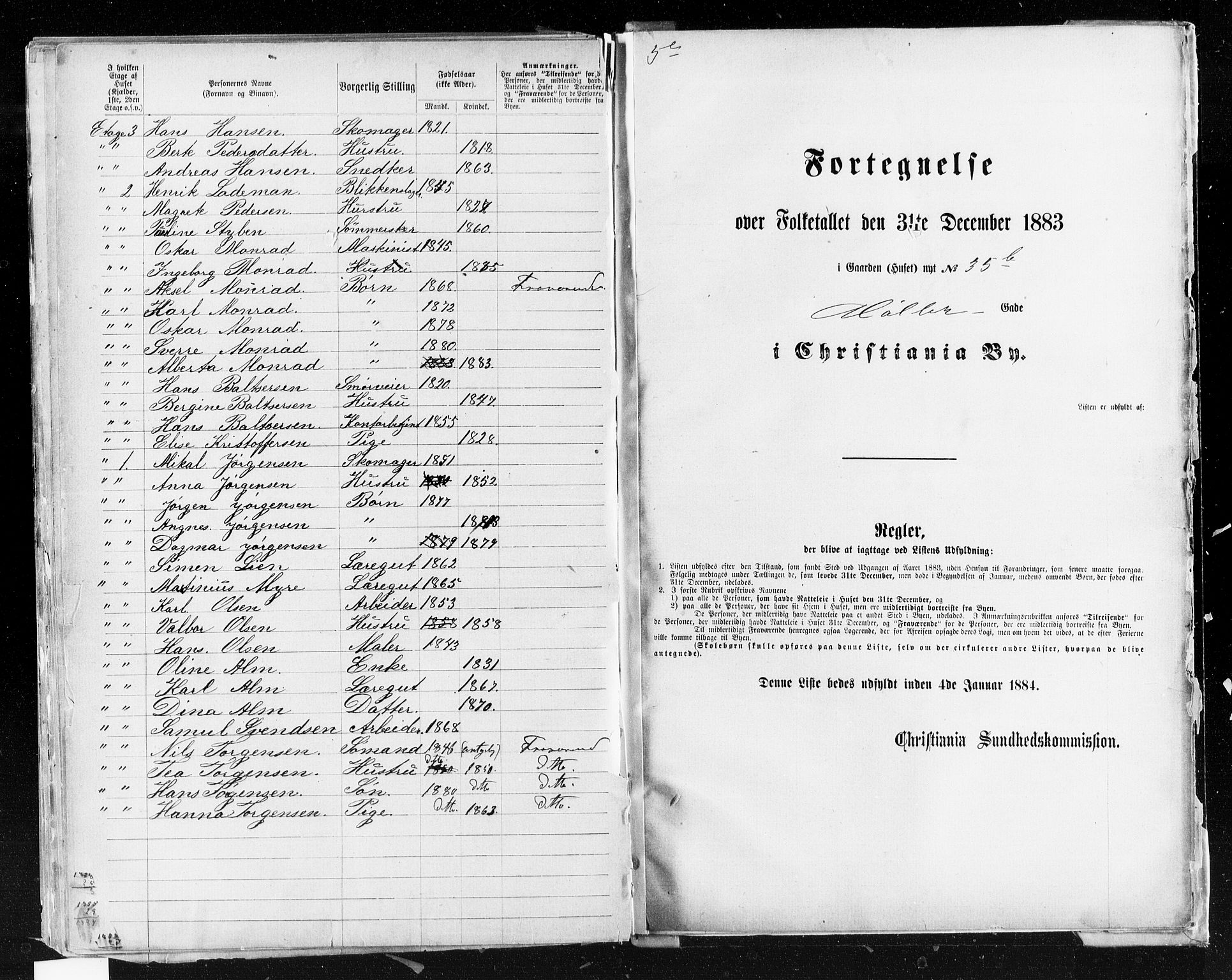 OBA, Municipal Census 1883 for Kristiania, 1883, p. 2920