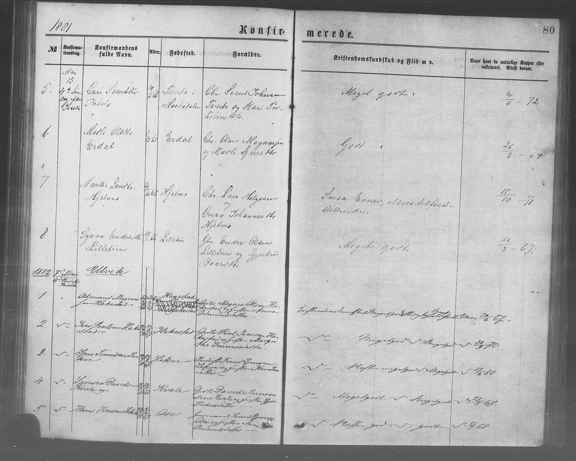 Ulvik sokneprestembete, AV/SAB-A-78801/H/Haa: Parish register (official) no. A 17, 1873-1891, p. 80