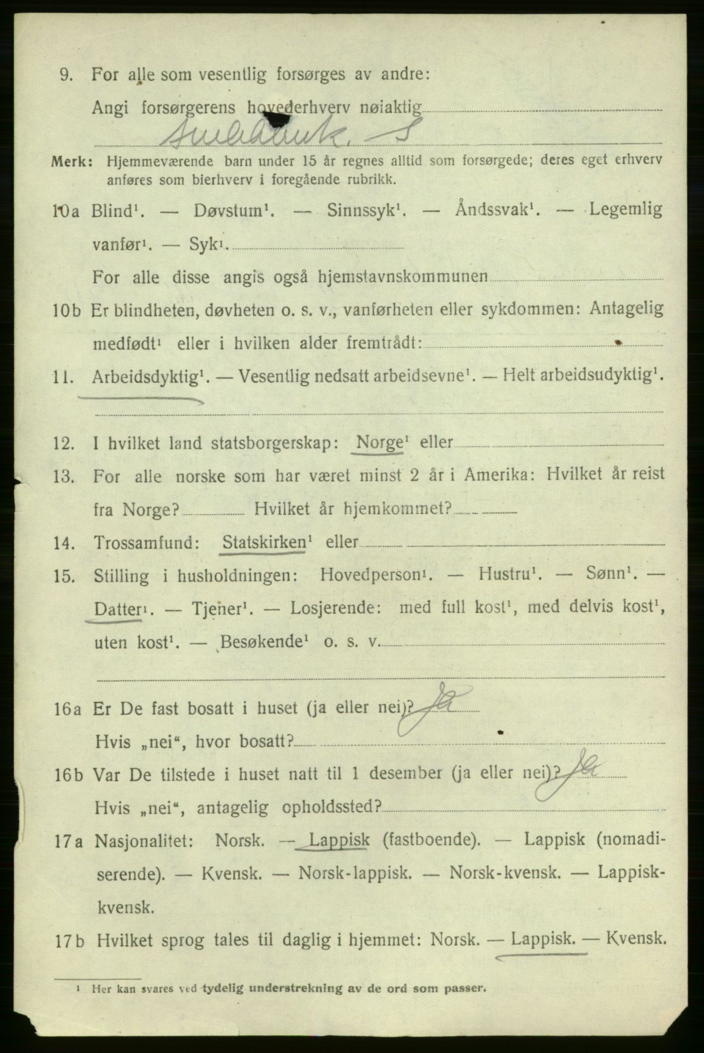 SATØ, 1920 census for Lebesby, 1920, p. 2410