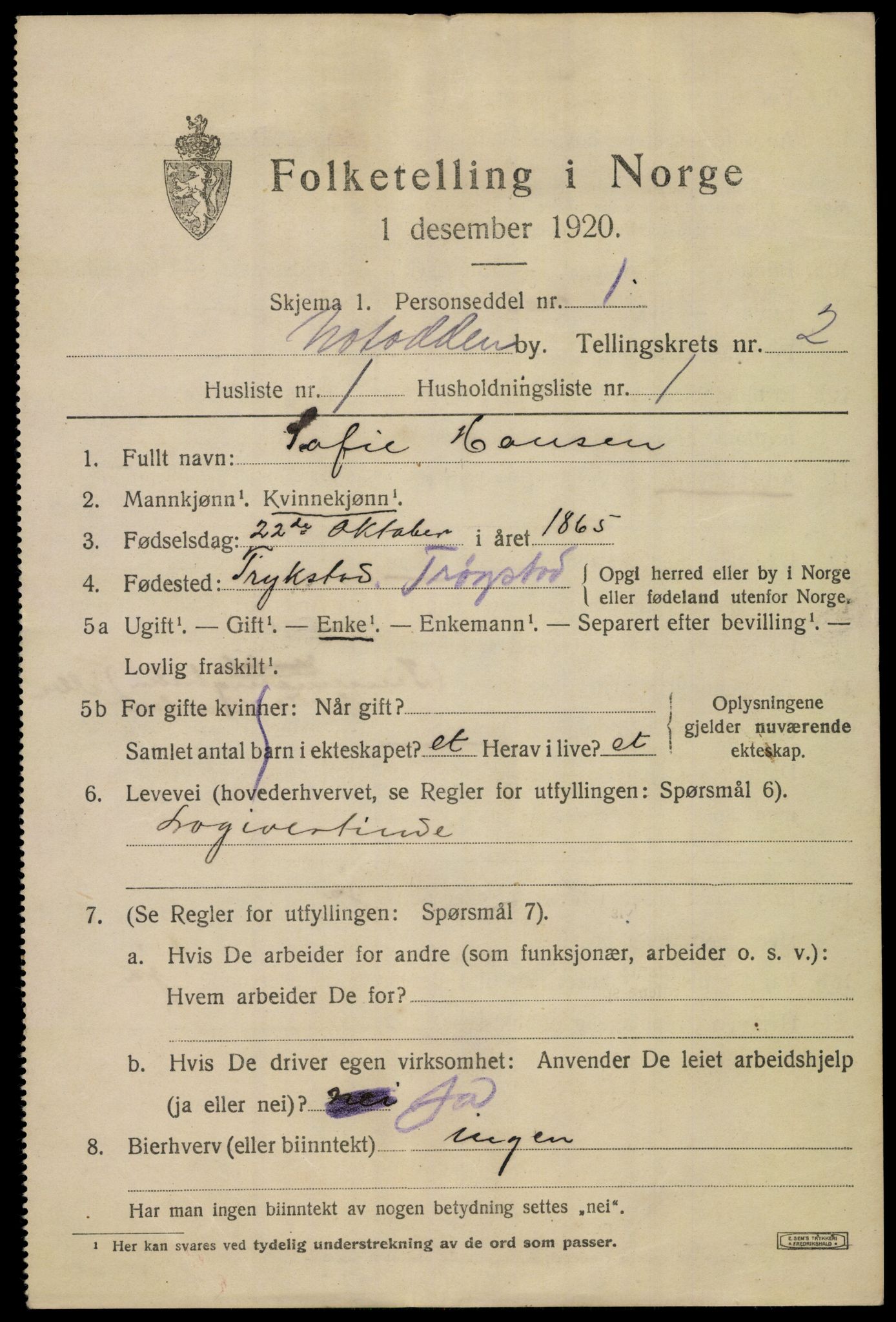 SAKO, 1920 census for Notodden, 1920, p. 6566