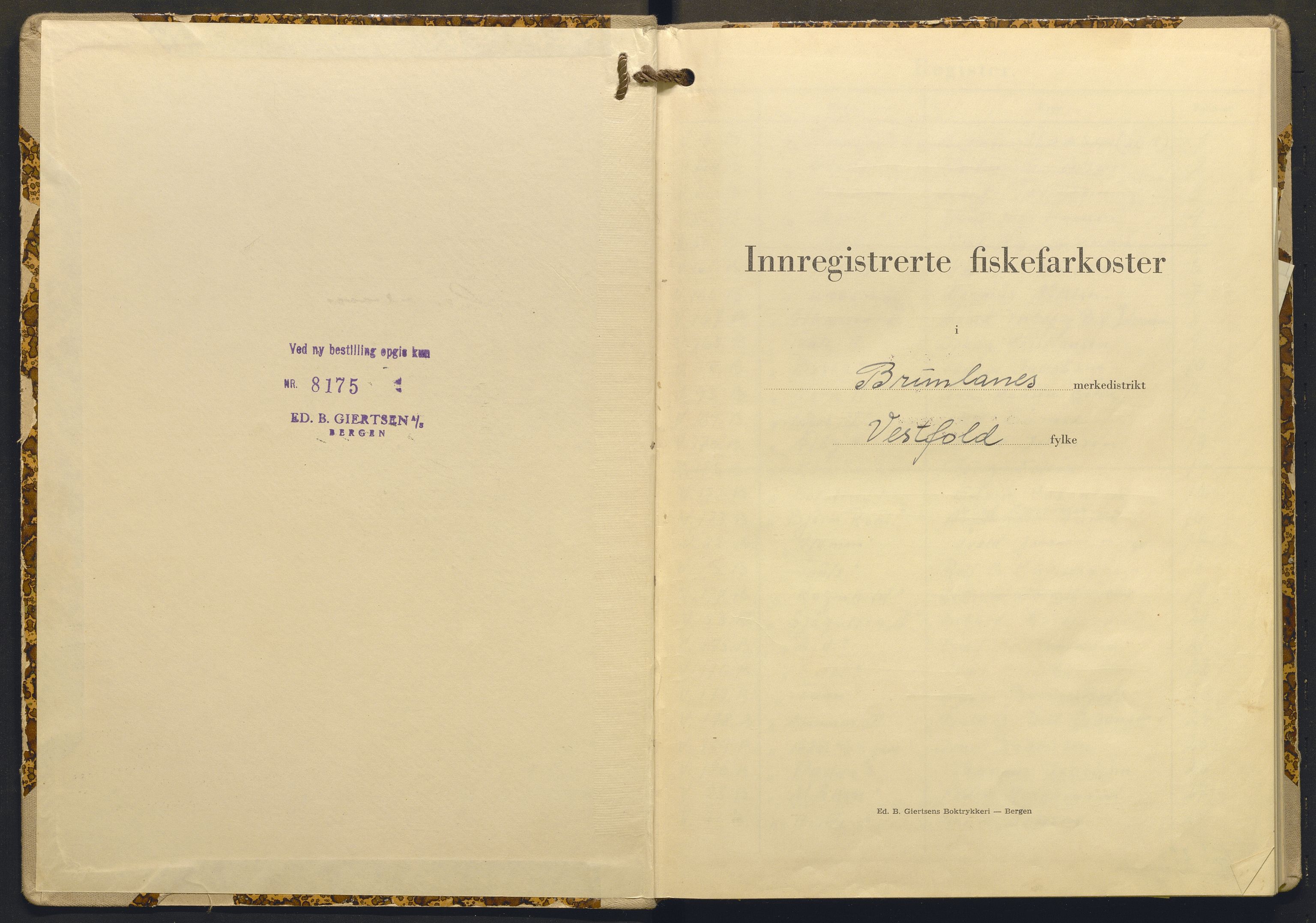 Fiskeridirektoratet - 1 Adm. ledelse - 13 Båtkontoret, AV/SAB-A-2003/I/Ia/Iam/L0003: 135.1302/2 Merkeprotokoll - Brunlanes, 1950-1953