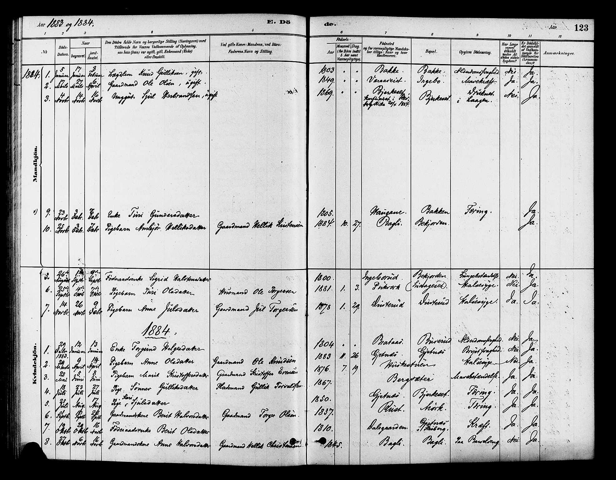 Flesberg kirkebøker, AV/SAKO-A-18/F/Fc/L0001: Parish register (official) no. III 1, 1879-1905, p. 123