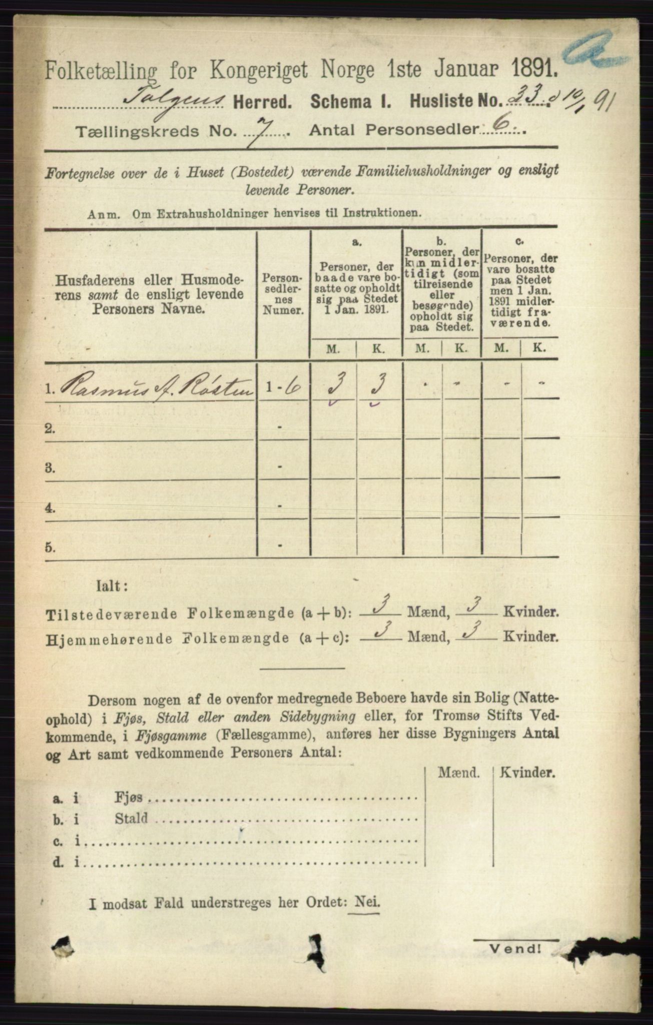 RA, 1891 census for 0436 Tolga, 1891, p. 2020