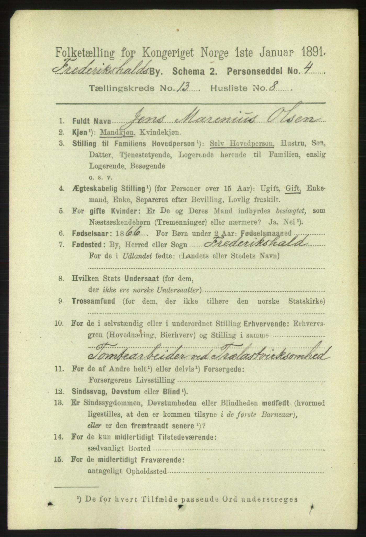 RA, 1891 census for 0101 Fredrikshald, 1891, p. 8861