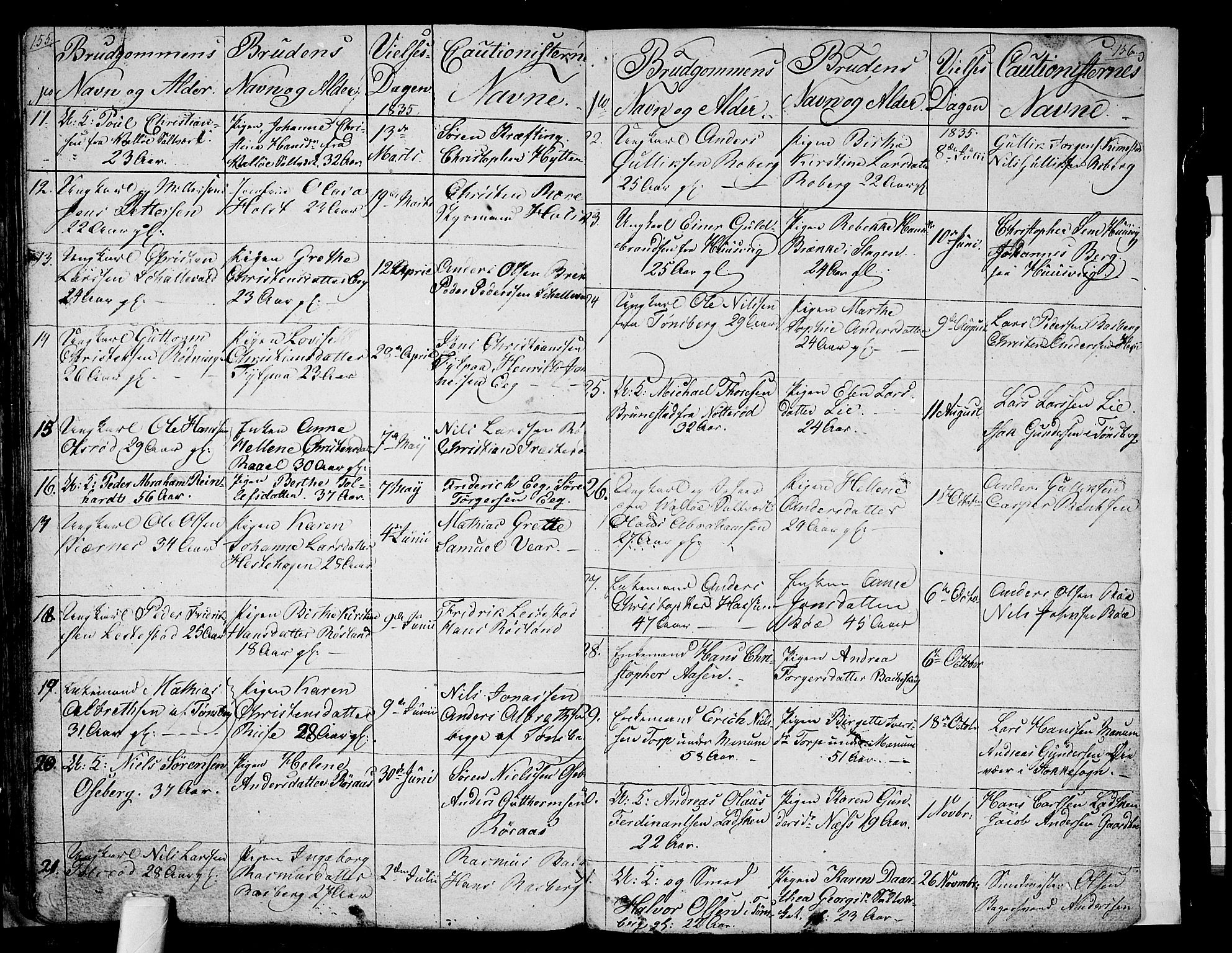 Sem kirkebøker, AV/SAKO-A-5/G/Ga/L0002: Parish register (copy) no. I 2, 1826-1844, p. 155-156