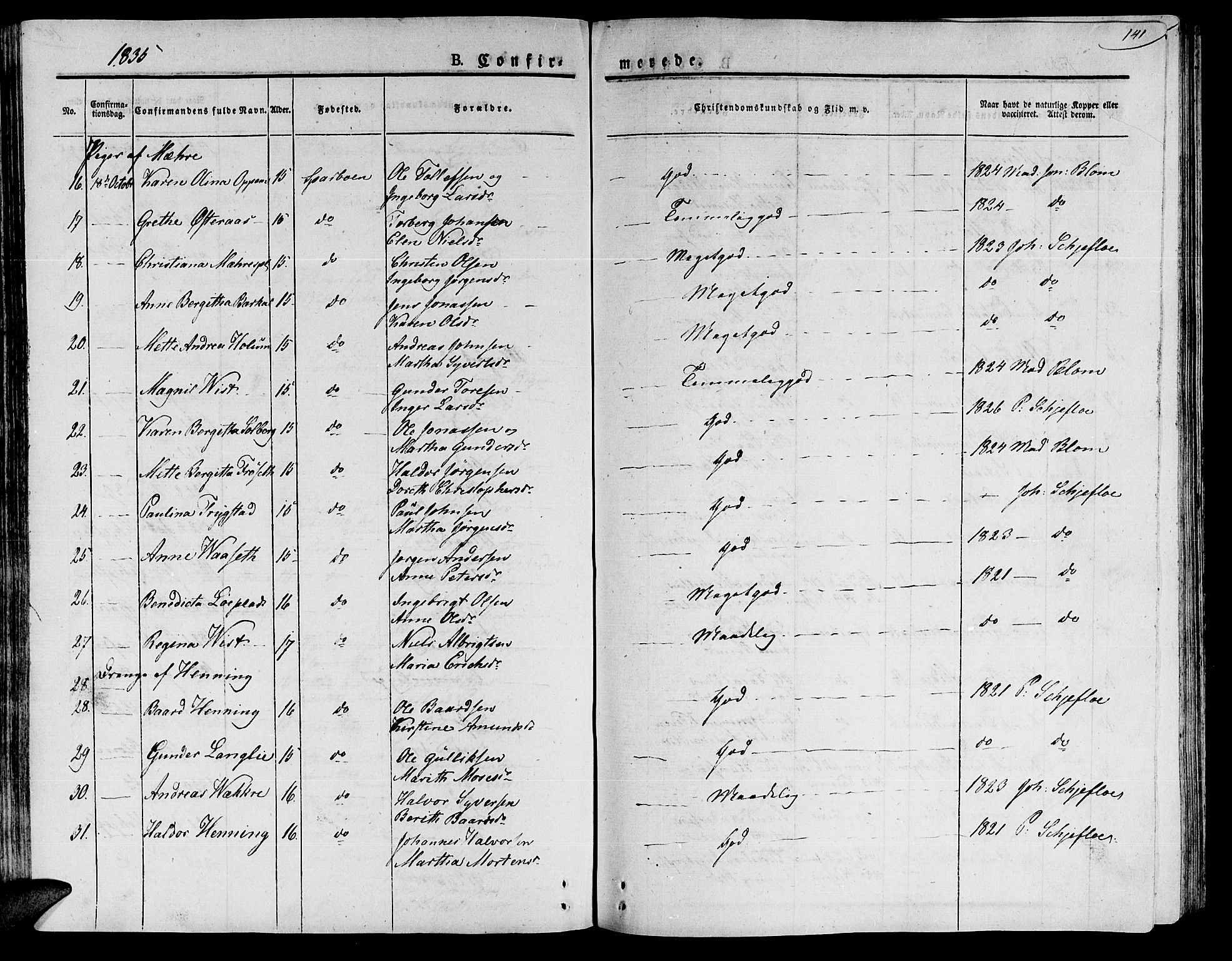 Ministerialprotokoller, klokkerbøker og fødselsregistre - Nord-Trøndelag, SAT/A-1458/735/L0336: Parish register (official) no. 735A05 /1, 1825-1835, p. 141